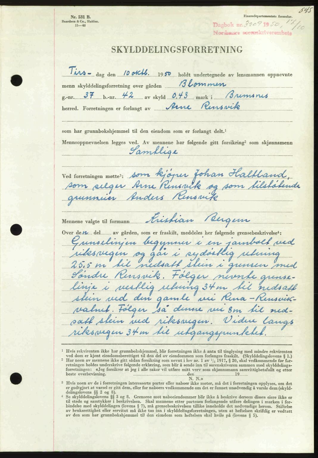 Nordmøre sorenskriveri, AV/SAT-A-4132/1/2/2Ca: Mortgage book no. A116, 1950-1950, Diary no: : 3209/1950