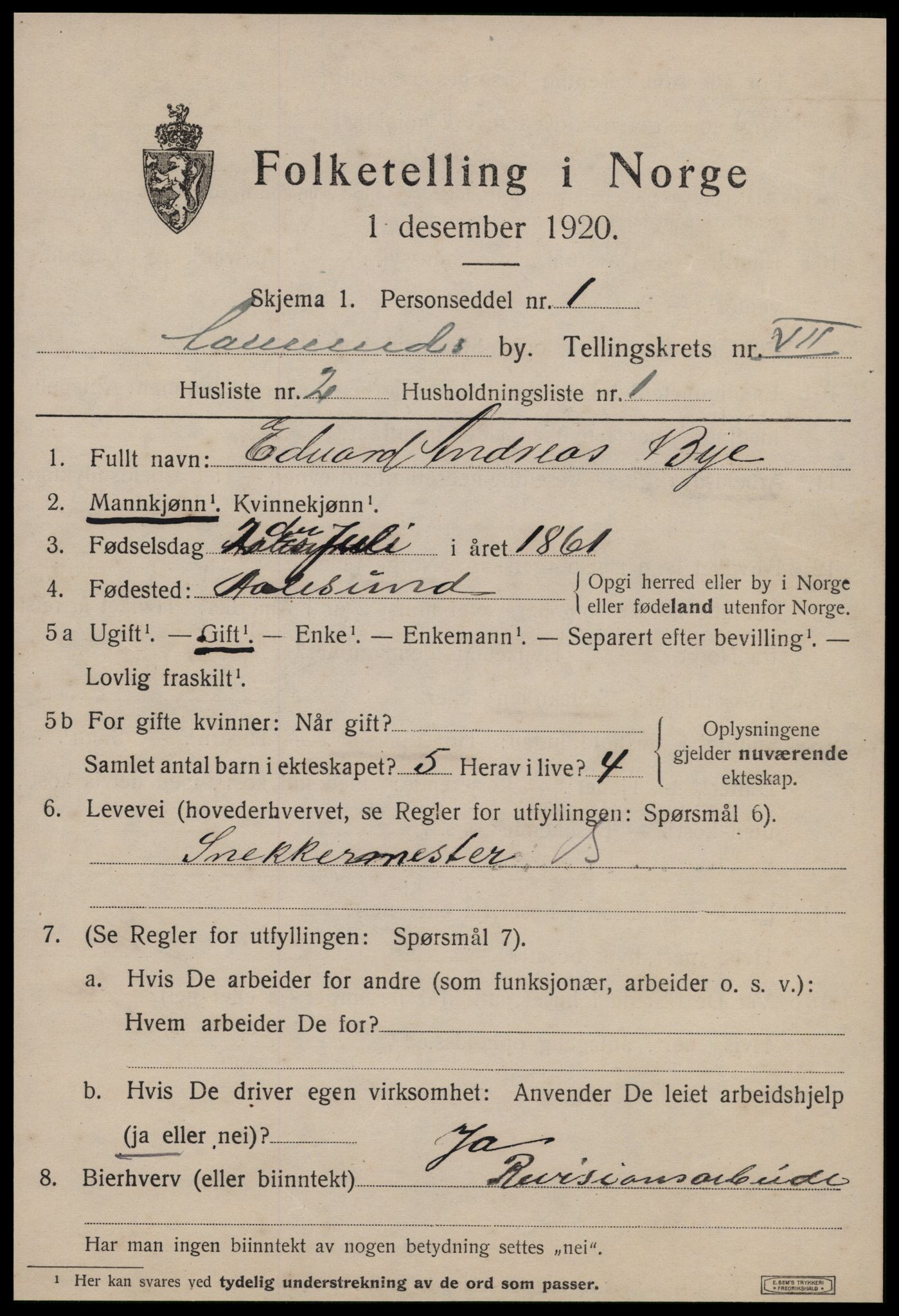 SAT, 1920 census for Ålesund, 1920, p. 19048