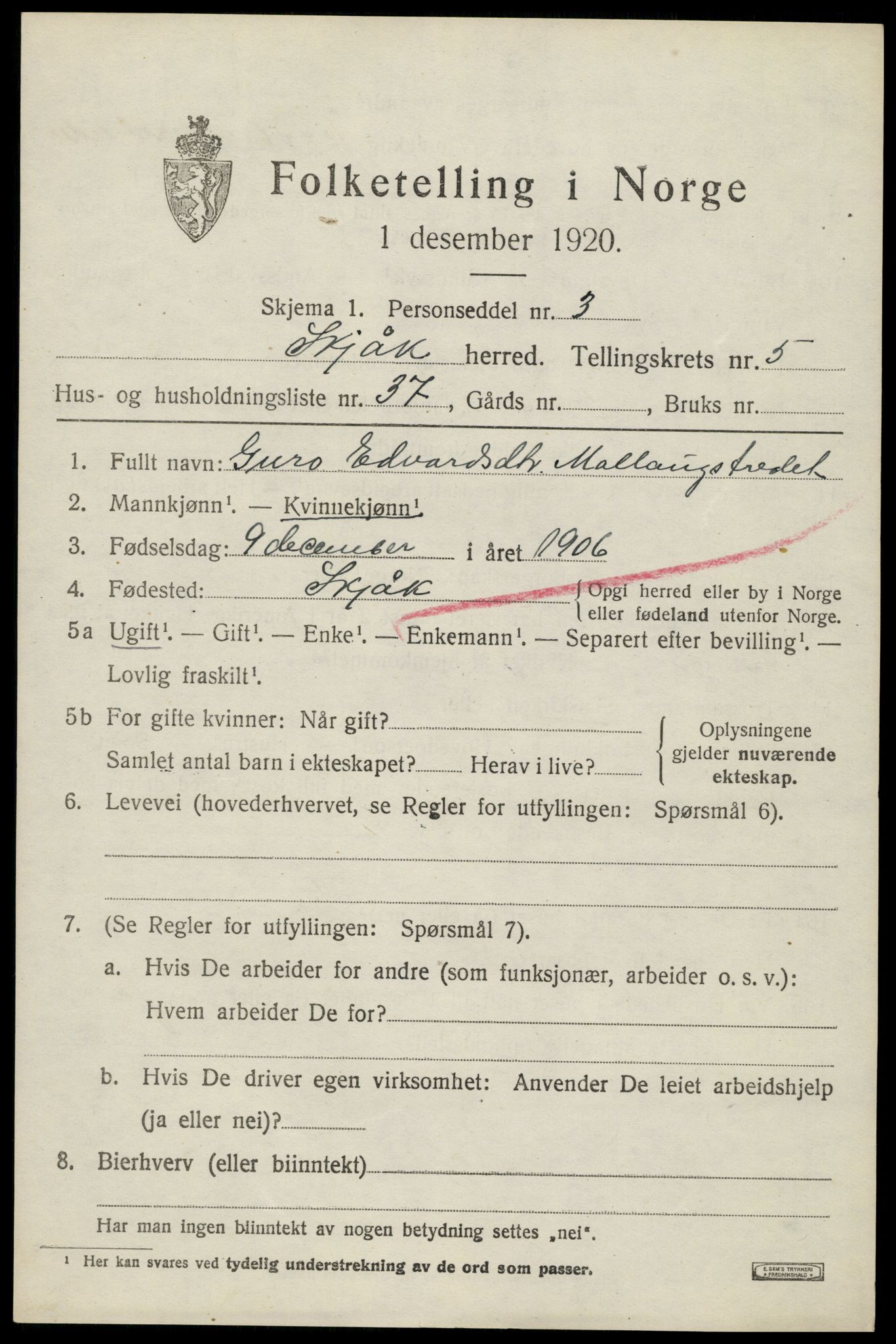 SAH, 1920 census for Skjåk, 1920, p. 2988