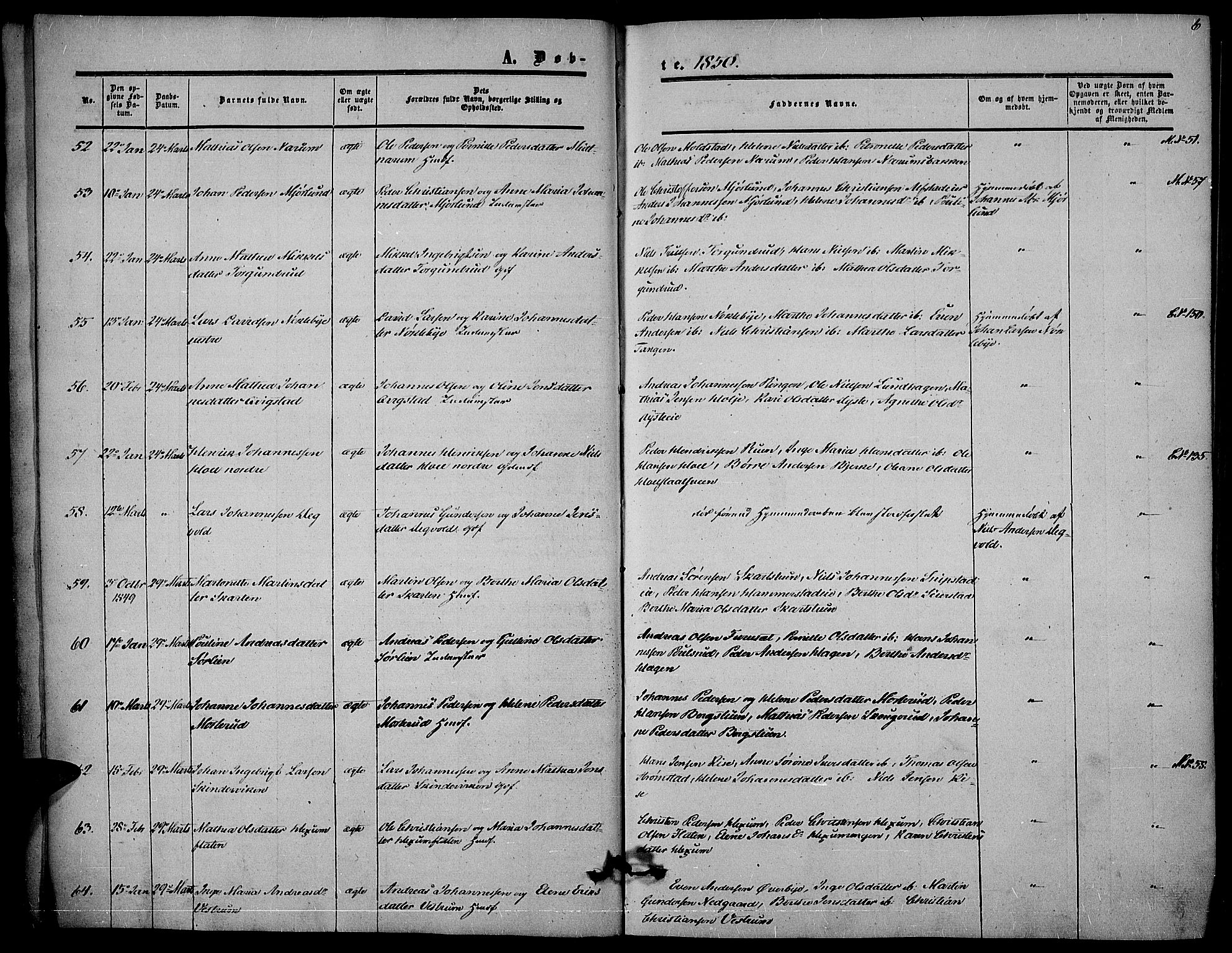 Vestre Toten prestekontor, AV/SAH-PREST-108/H/Ha/Haa/L0005: Parish register (official) no. 5, 1850-1855, p. 6