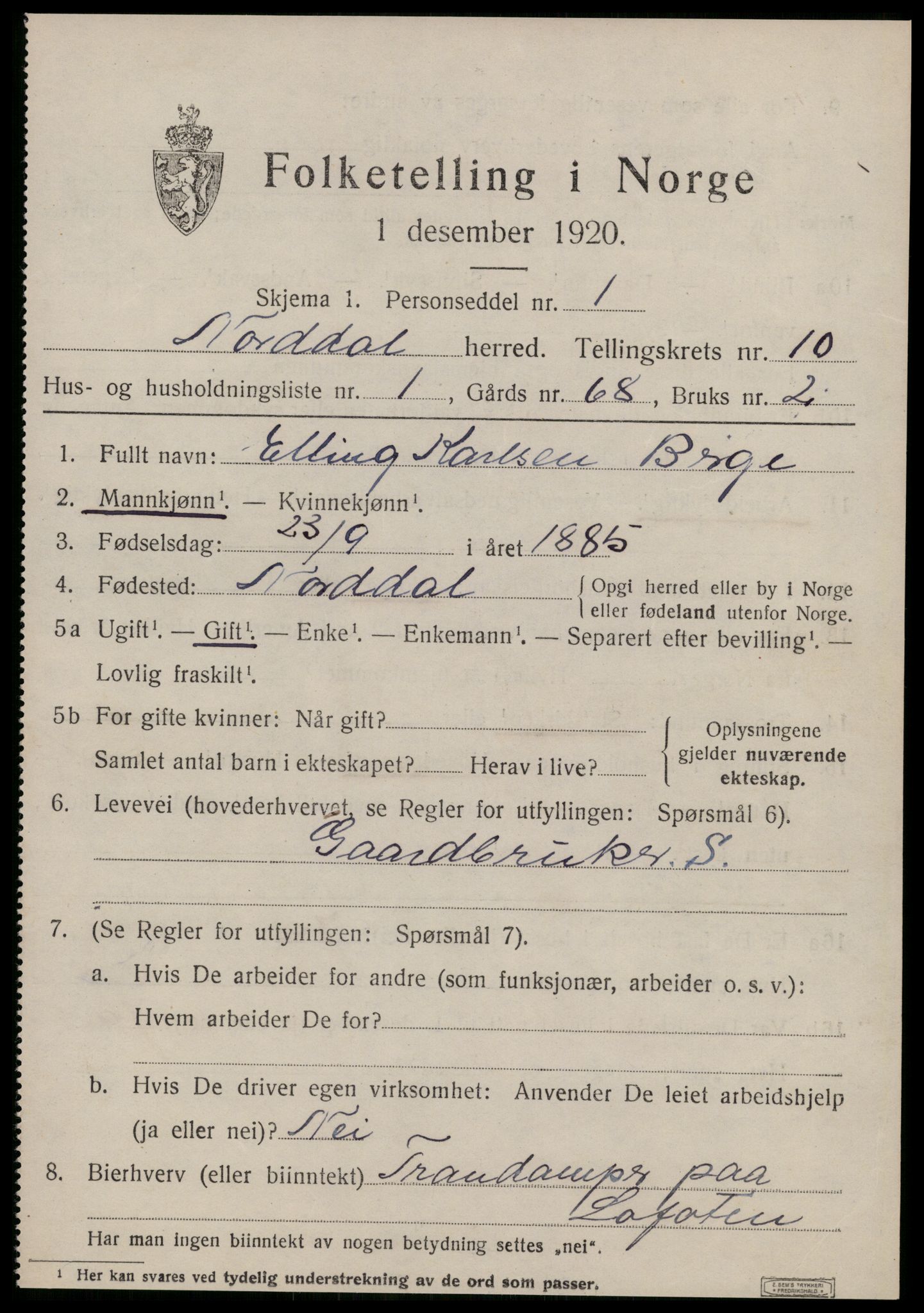 SAT, 1920 census for Norddal, 1920, p. 5371