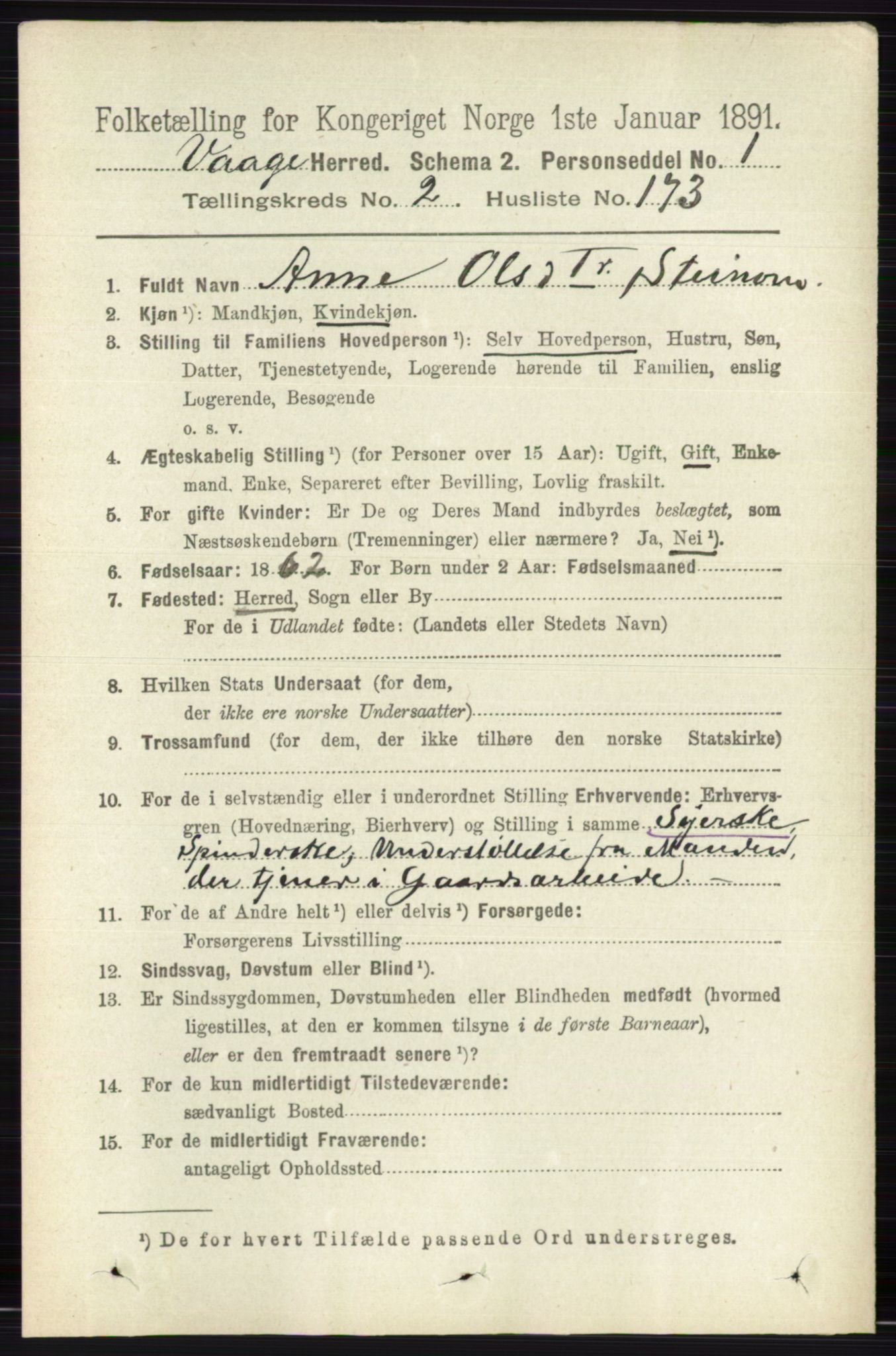 RA, 1891 census for 0515 Vågå, 1891, p. 2169