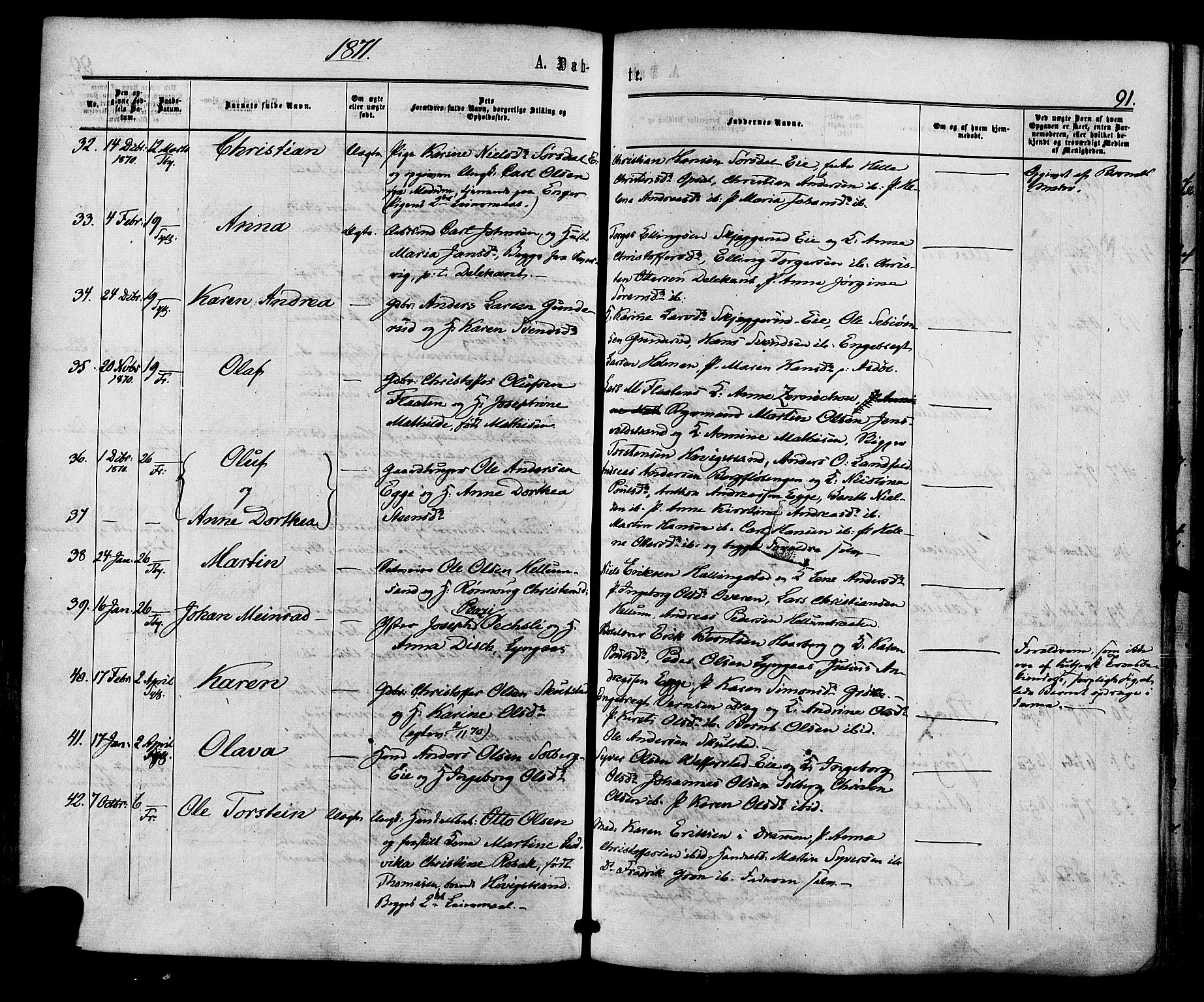 Lier kirkebøker, AV/SAKO-A-230/F/Fa/L0013: Parish register (official) no. I 13, 1865-1874, p. 91