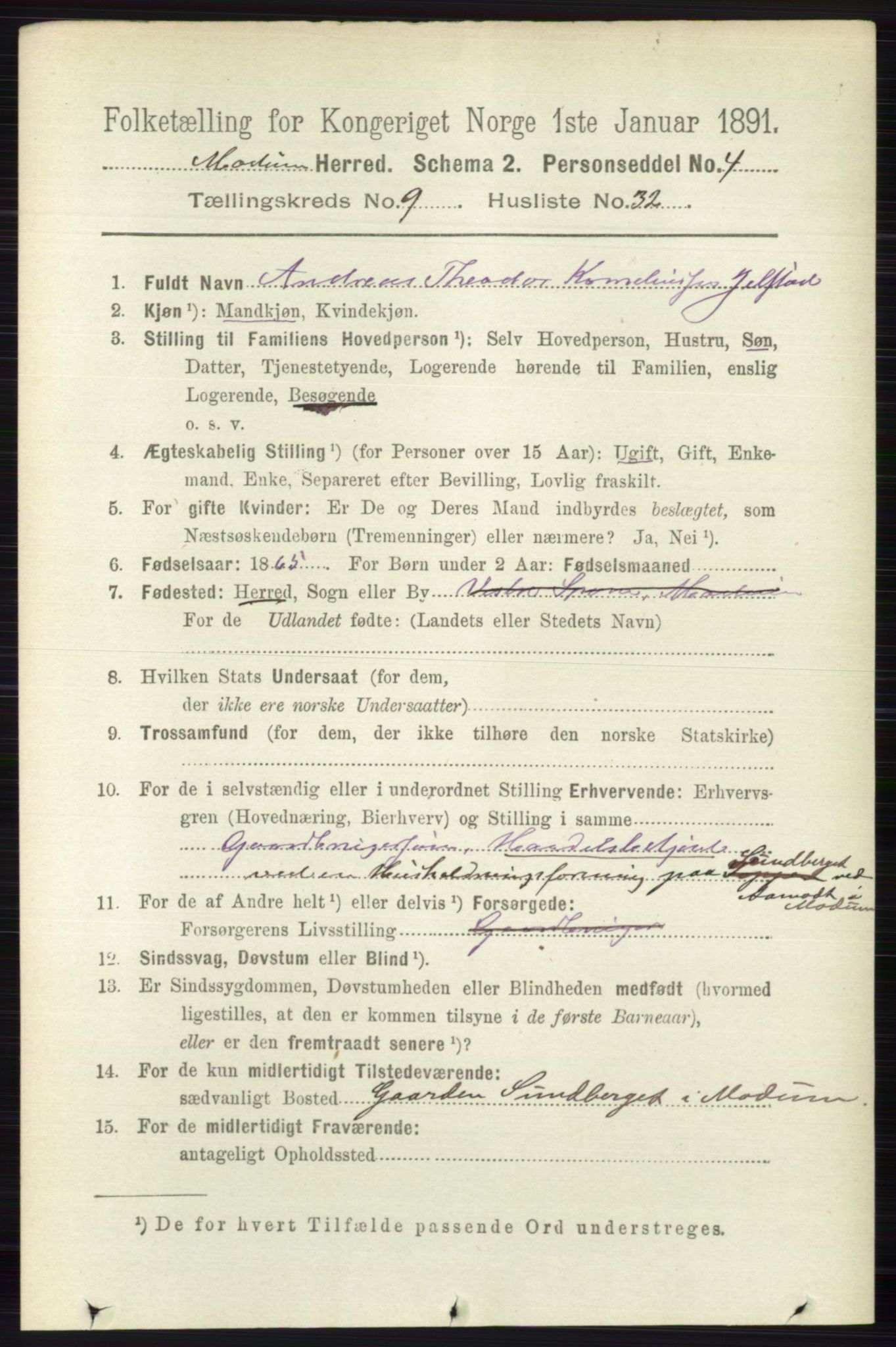 RA, 1891 census for 0623 Modum, 1891, p. 3653
