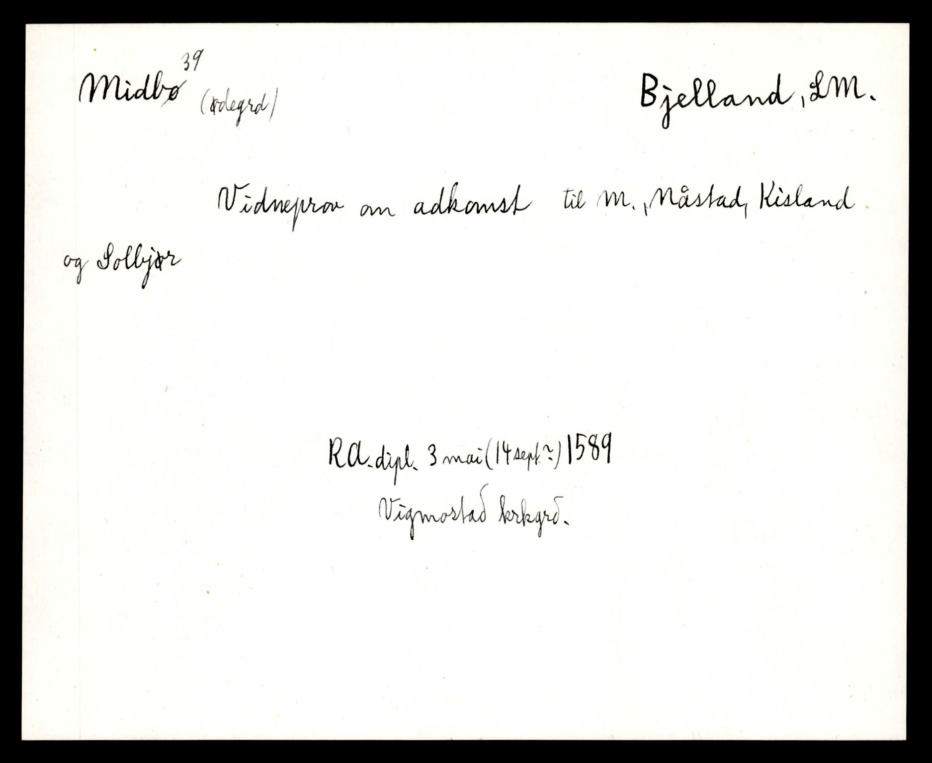 Riksarkivets diplomsamling, AV/RA-EA-5965/F35/F35e/L0025: Registreringssedler Vest-Agder 1, 1400-1700, p. 305