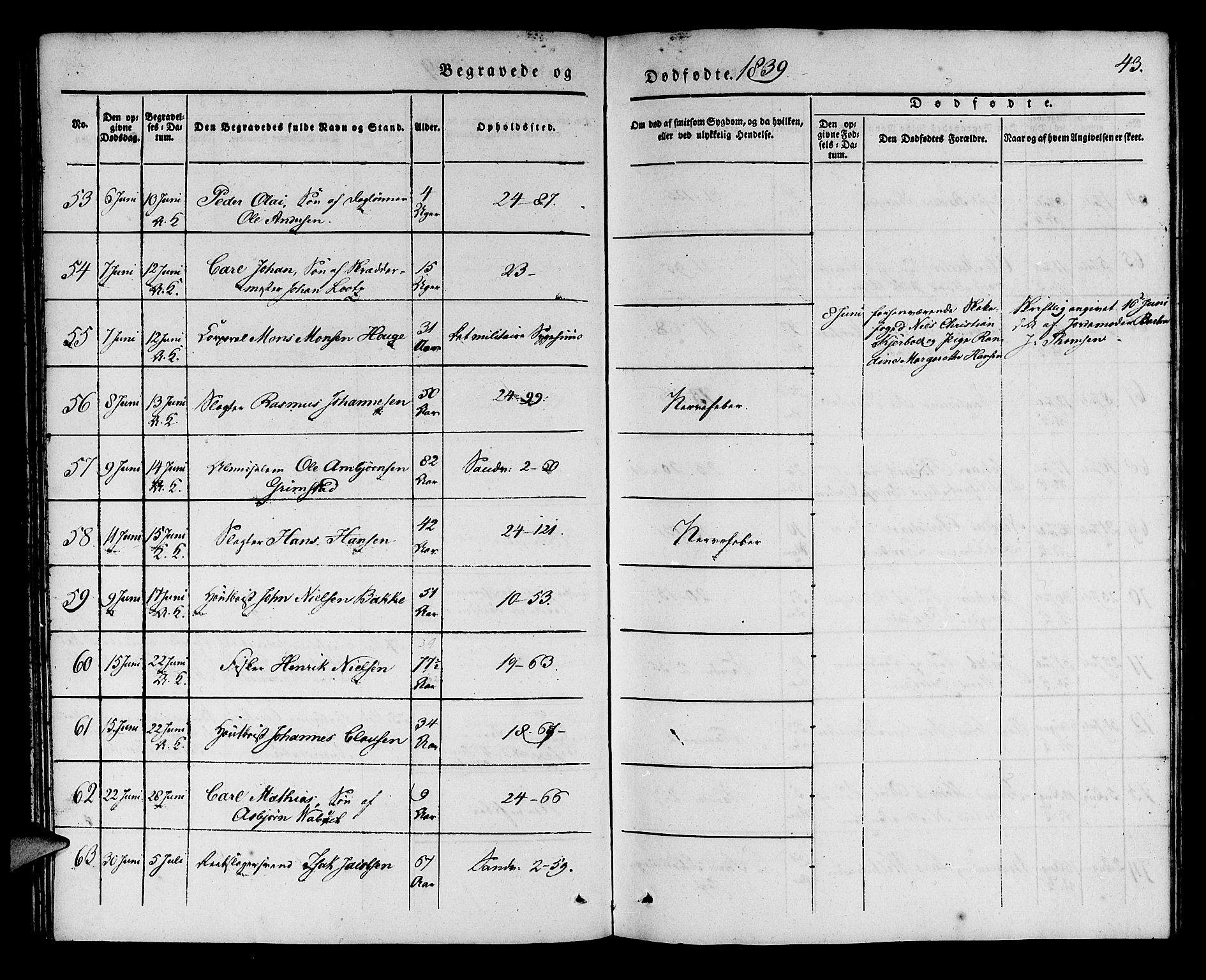 Korskirken sokneprestembete, SAB/A-76101/H/Haa/L0043: Parish register (official) no. E 1, 1834-1848, p. 43