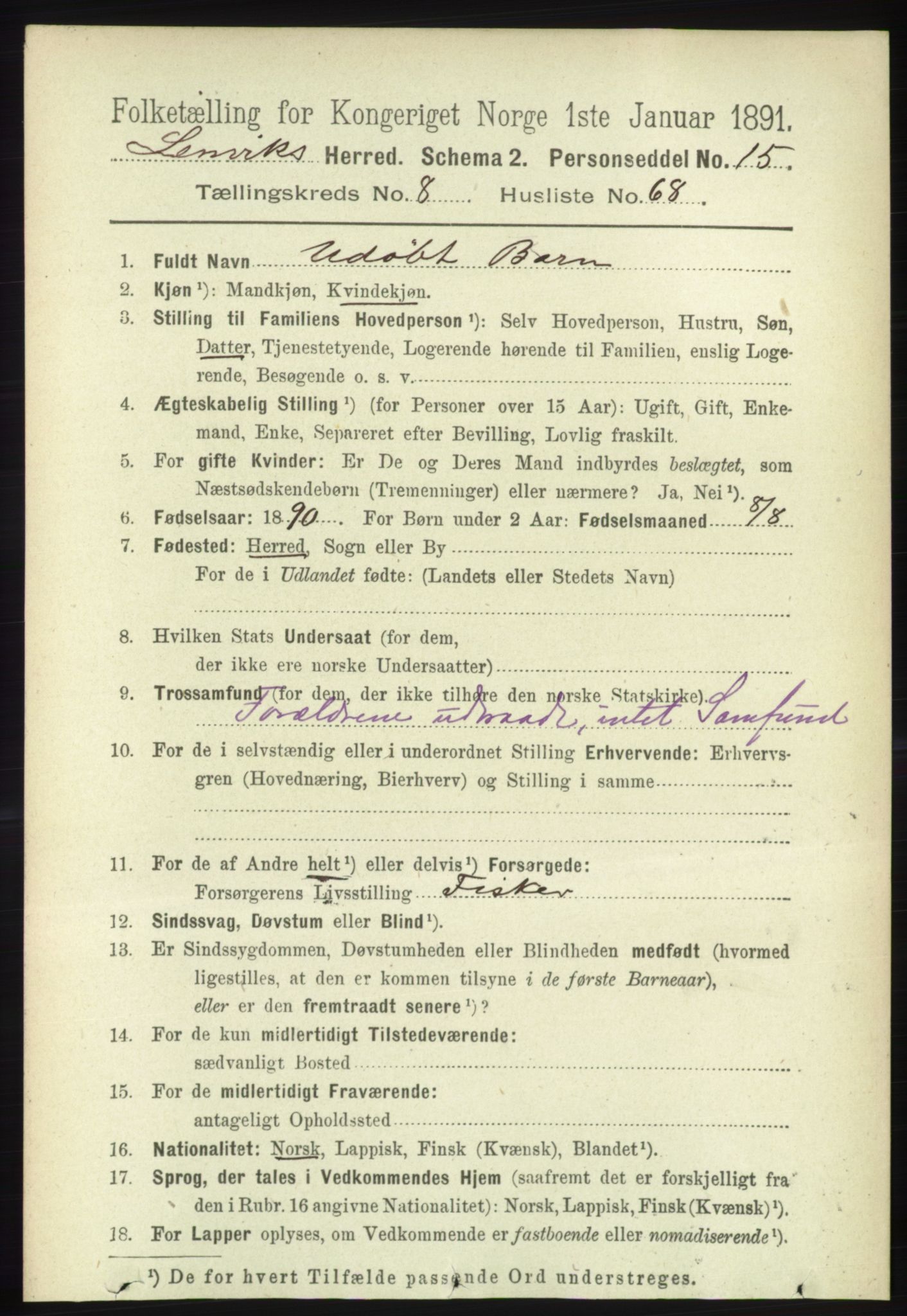 RA, 1891 census for 1931 Lenvik, 1891, p. 4858