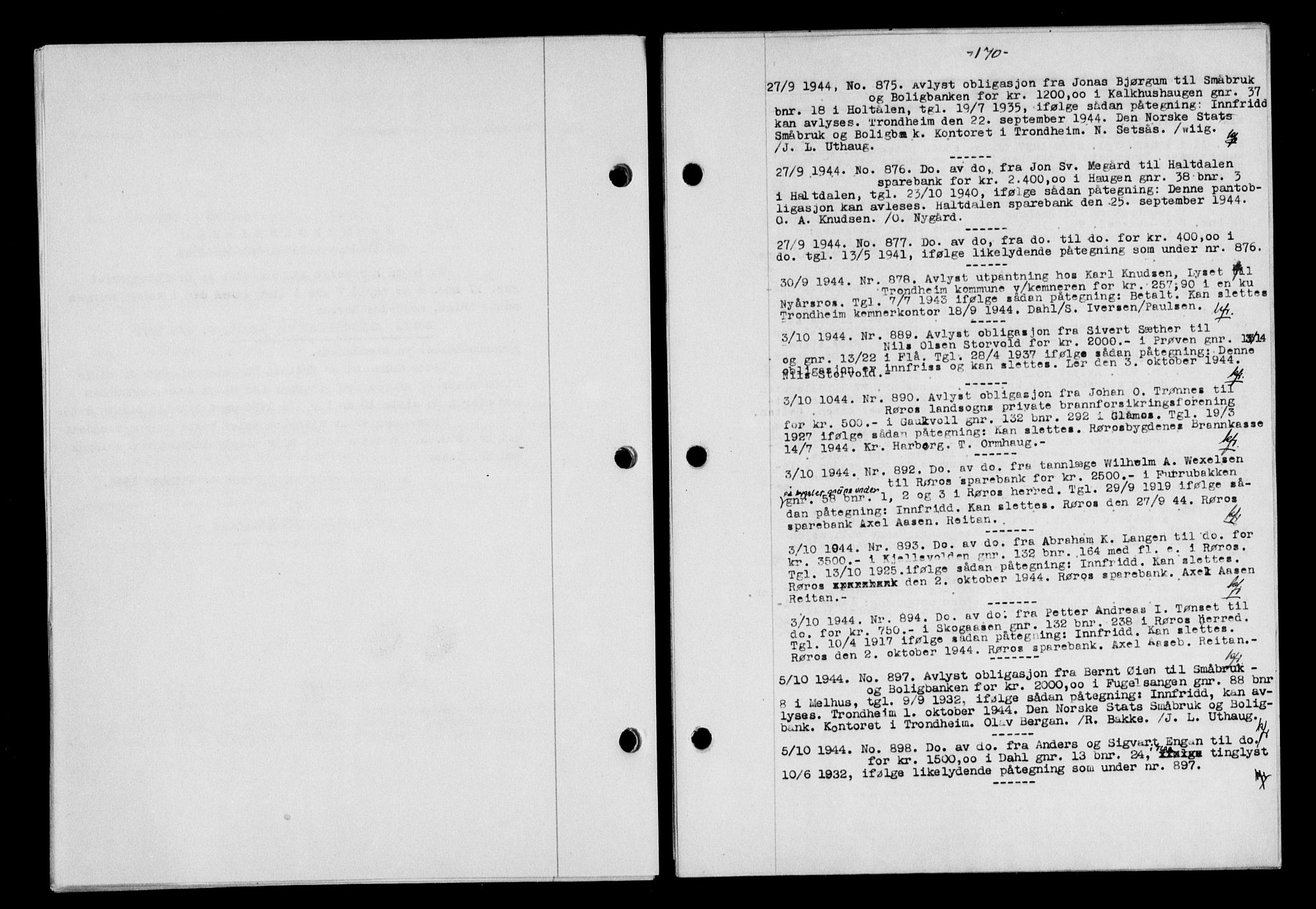 Gauldal sorenskriveri, SAT/A-0014/1/2/2C/L0058: Mortgage book no. 63, 1944-1945, Diary no: : 875/1944