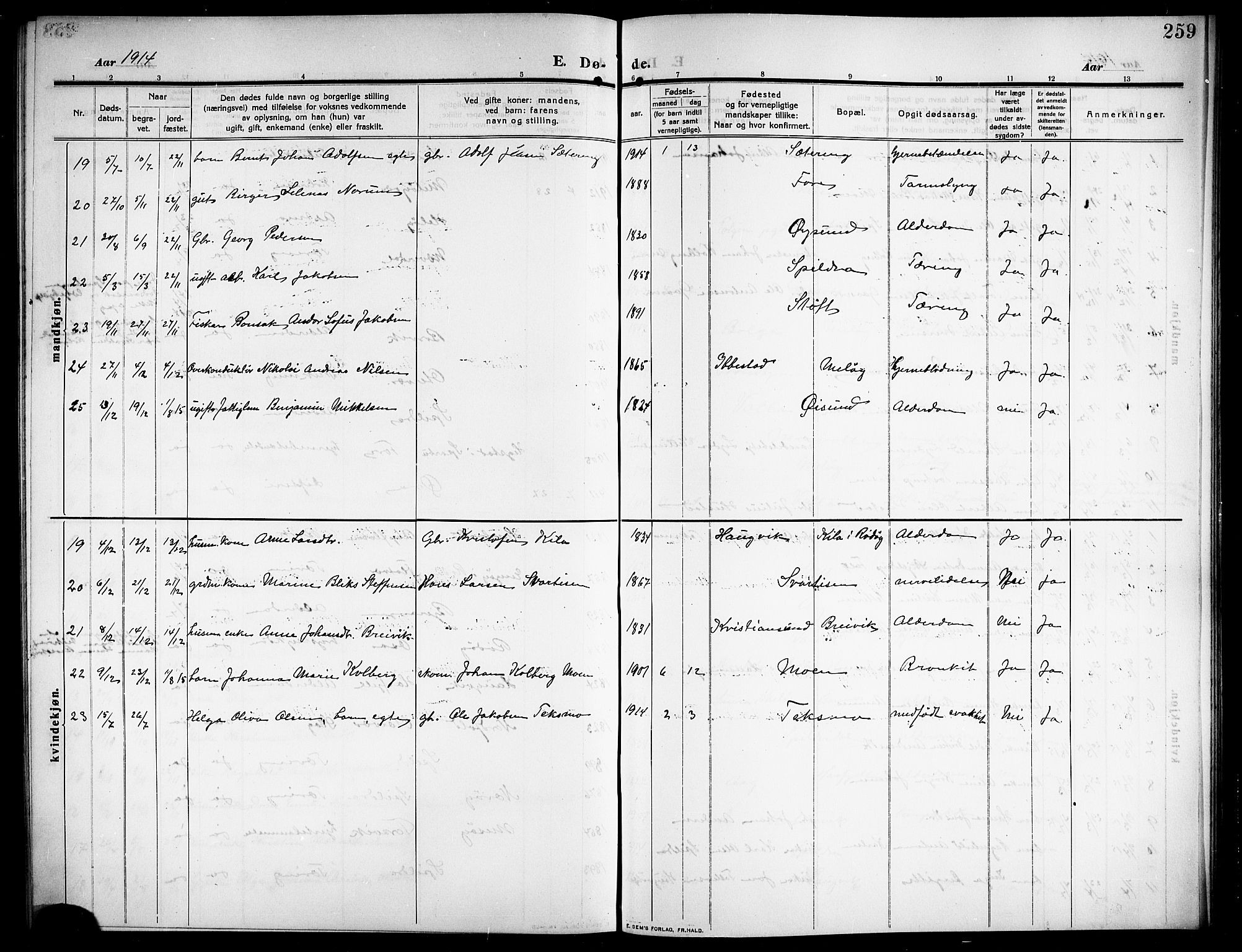 Ministerialprotokoller, klokkerbøker og fødselsregistre - Nordland, AV/SAT-A-1459/843/L0639: Parish register (copy) no. 843C08, 1908-1924, p. 259