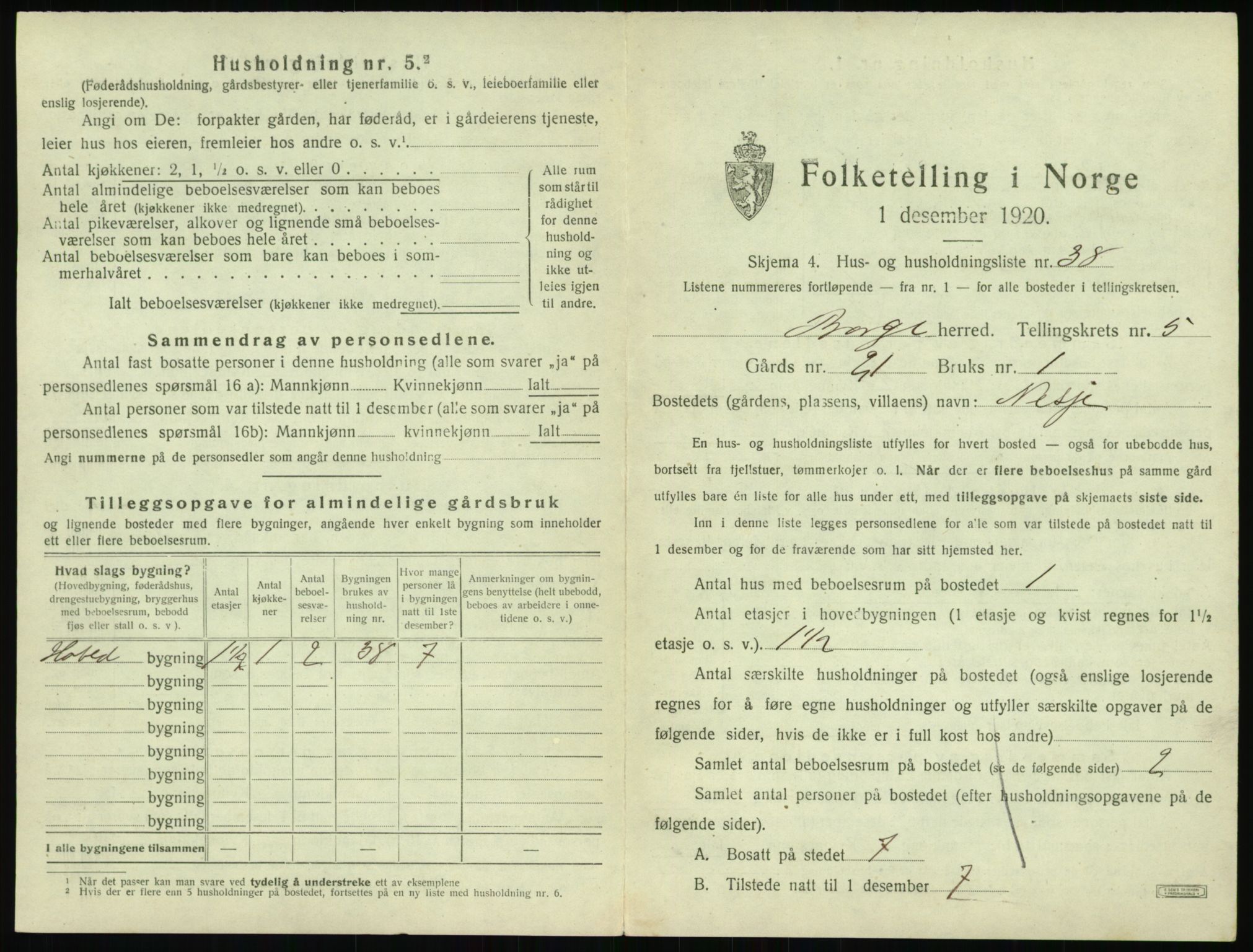 SAT, 1920 census for Borge, 1920, p. 651