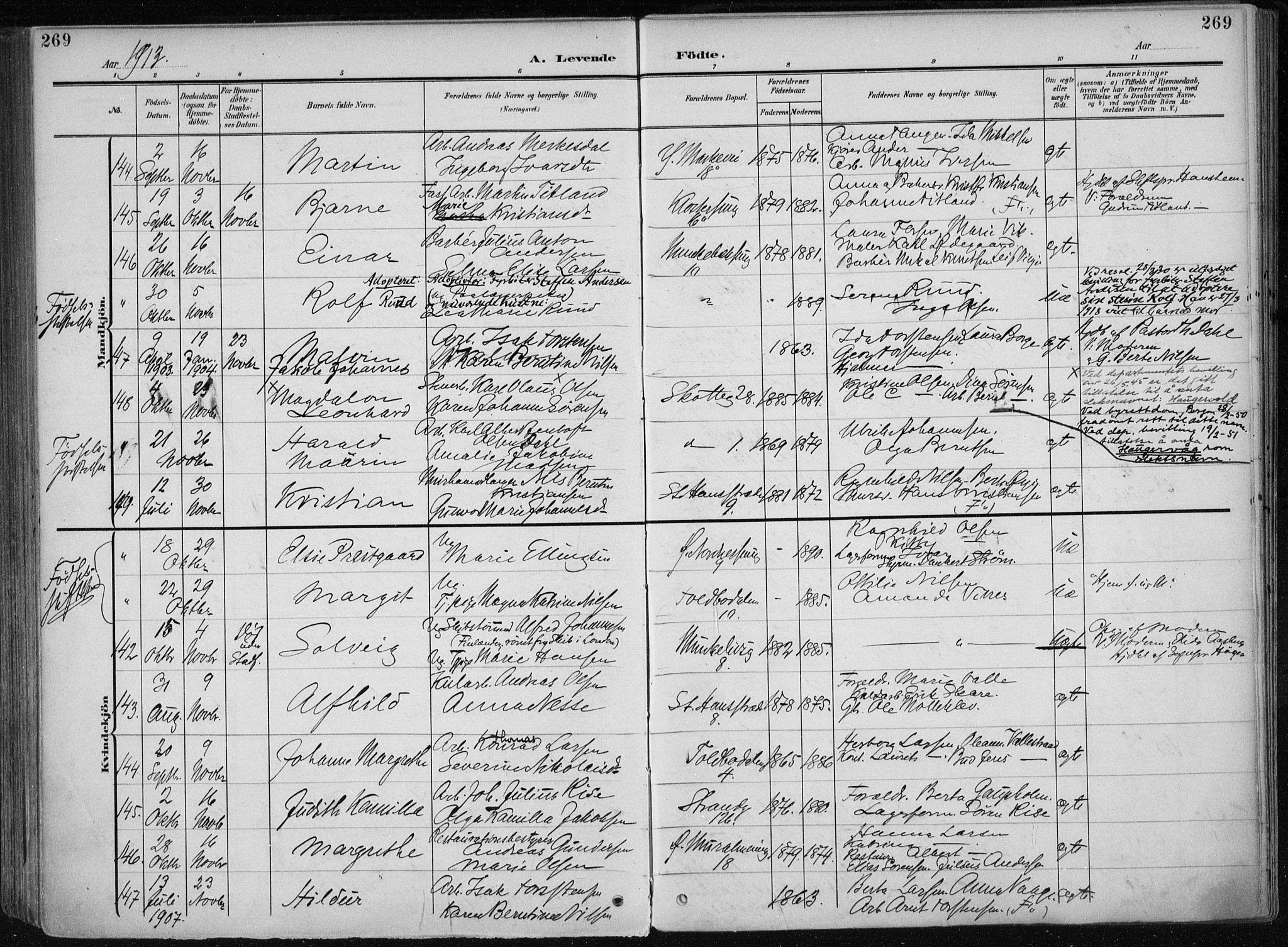 Nykirken Sokneprestembete, AV/SAB-A-77101/H/Haa/L0019: Parish register (official) no. B 7, 1904-1916, p. 269