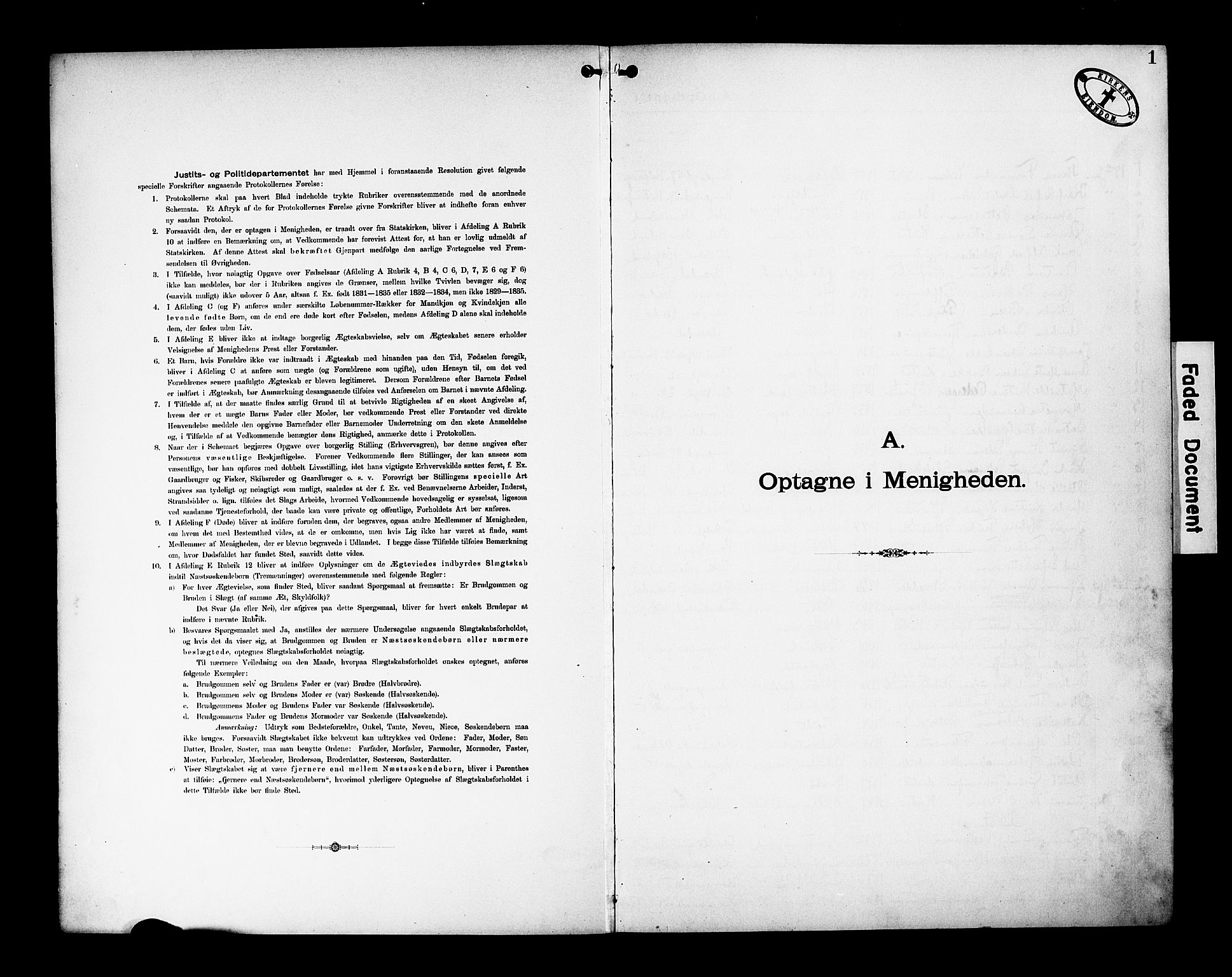 Den katolsk-apostoliske menighet, Kristiansand, AV/SAK-1292-0010/F/Fa/L0002: Dissenter register no. 2, 1896-1925, p. 1