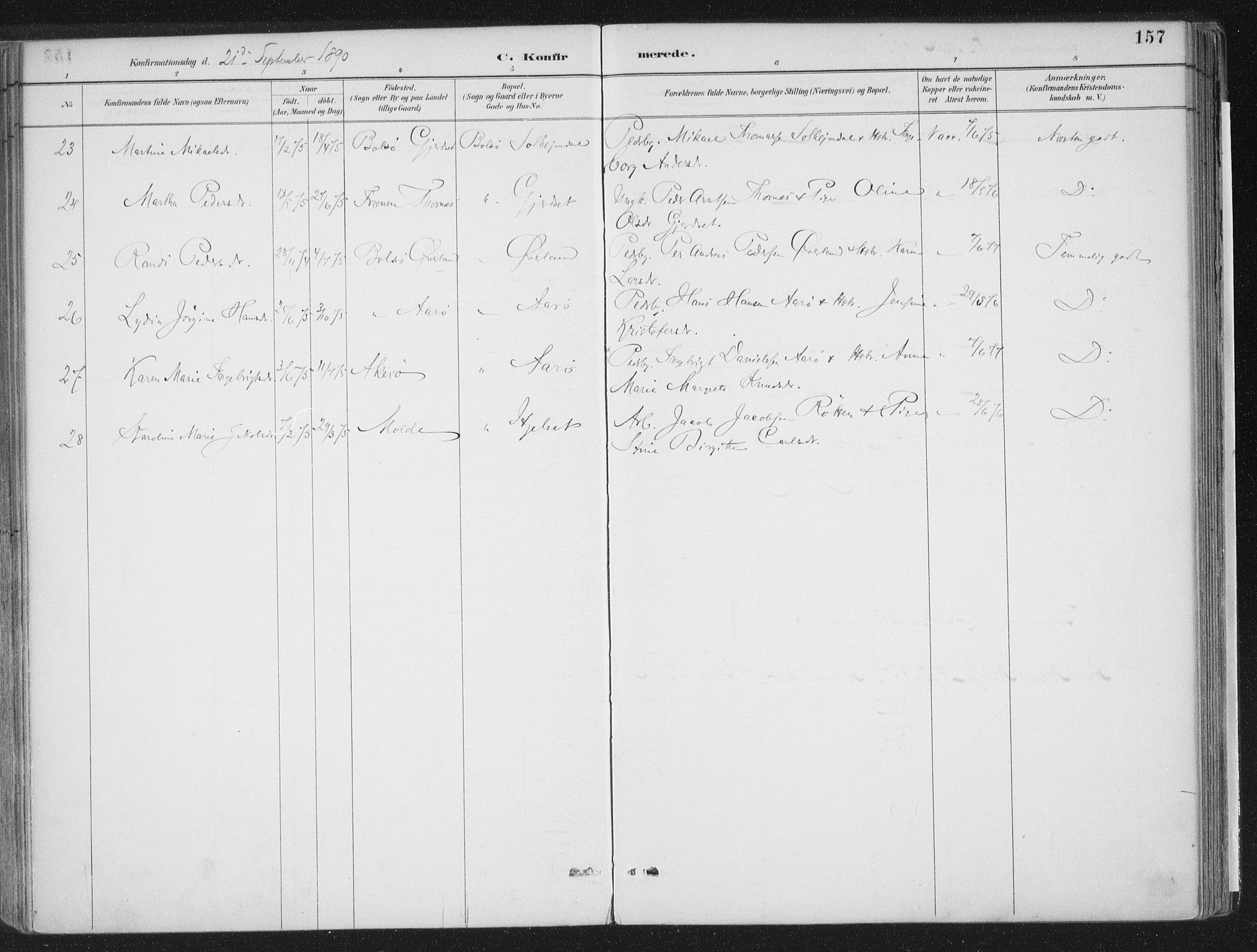 Ministerialprotokoller, klokkerbøker og fødselsregistre - Møre og Romsdal, AV/SAT-A-1454/555/L0658: Parish register (official) no. 555A09, 1887-1917, p. 157