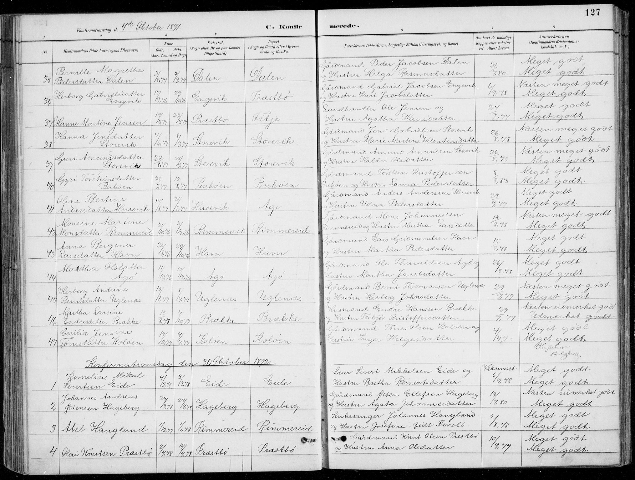 Fitjar sokneprestembete, AV/SAB-A-99926: Parish register (copy) no. A 2, 1887-1906, p. 127