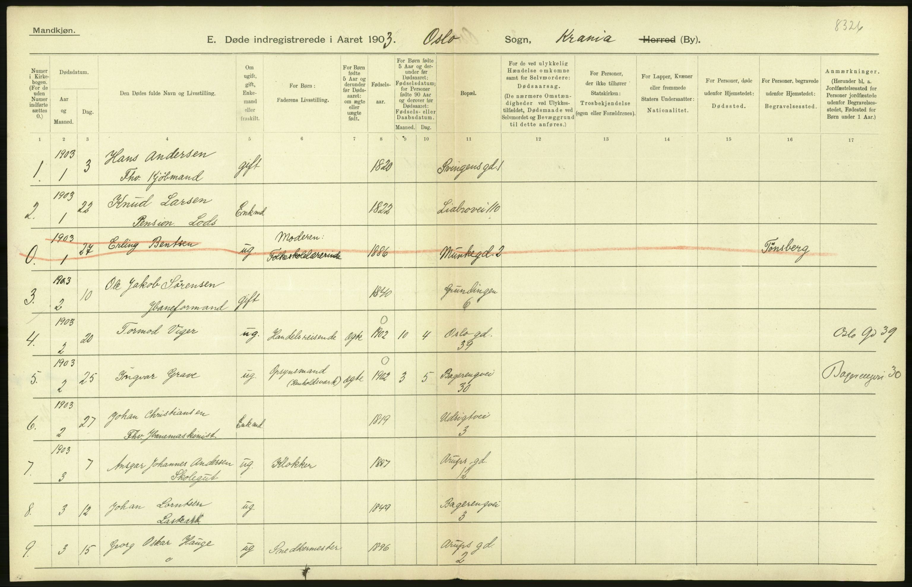 Statistisk sentralbyrå, Sosiodemografiske emner, Befolkning, AV/RA-S-2228/D/Df/Dfa/Dfaa/L0004: Kristiania: Gifte, døde, 1903, p. 284