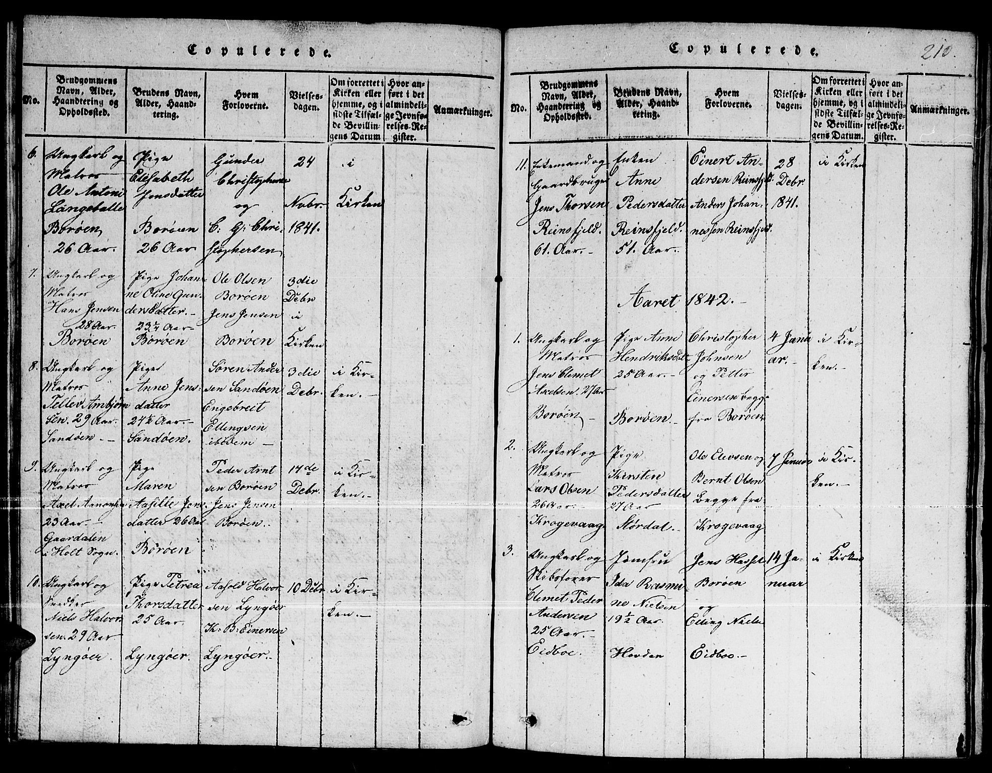Dypvåg sokneprestkontor, SAK/1111-0007/F/Fb/Fba/L0009: Parish register (copy) no. B 9, 1816-1842, p. 210