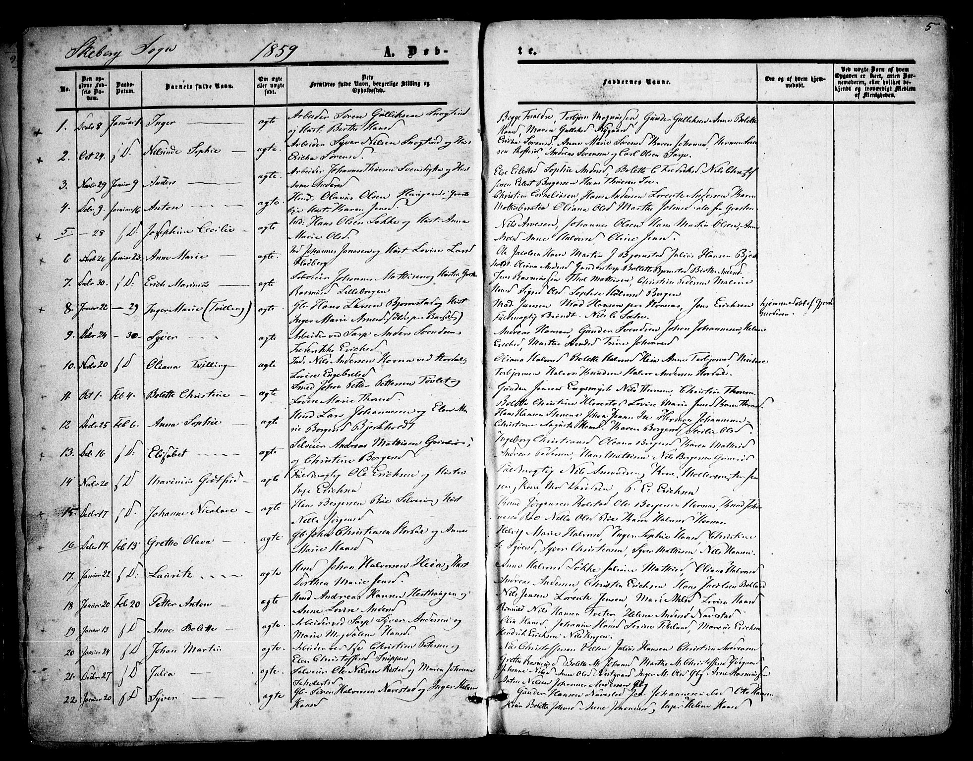 Skjeberg prestekontor Kirkebøker, SAO/A-10923/F/Fa/L0007: Parish register (official) no. I 7, 1859-1868, p. 5