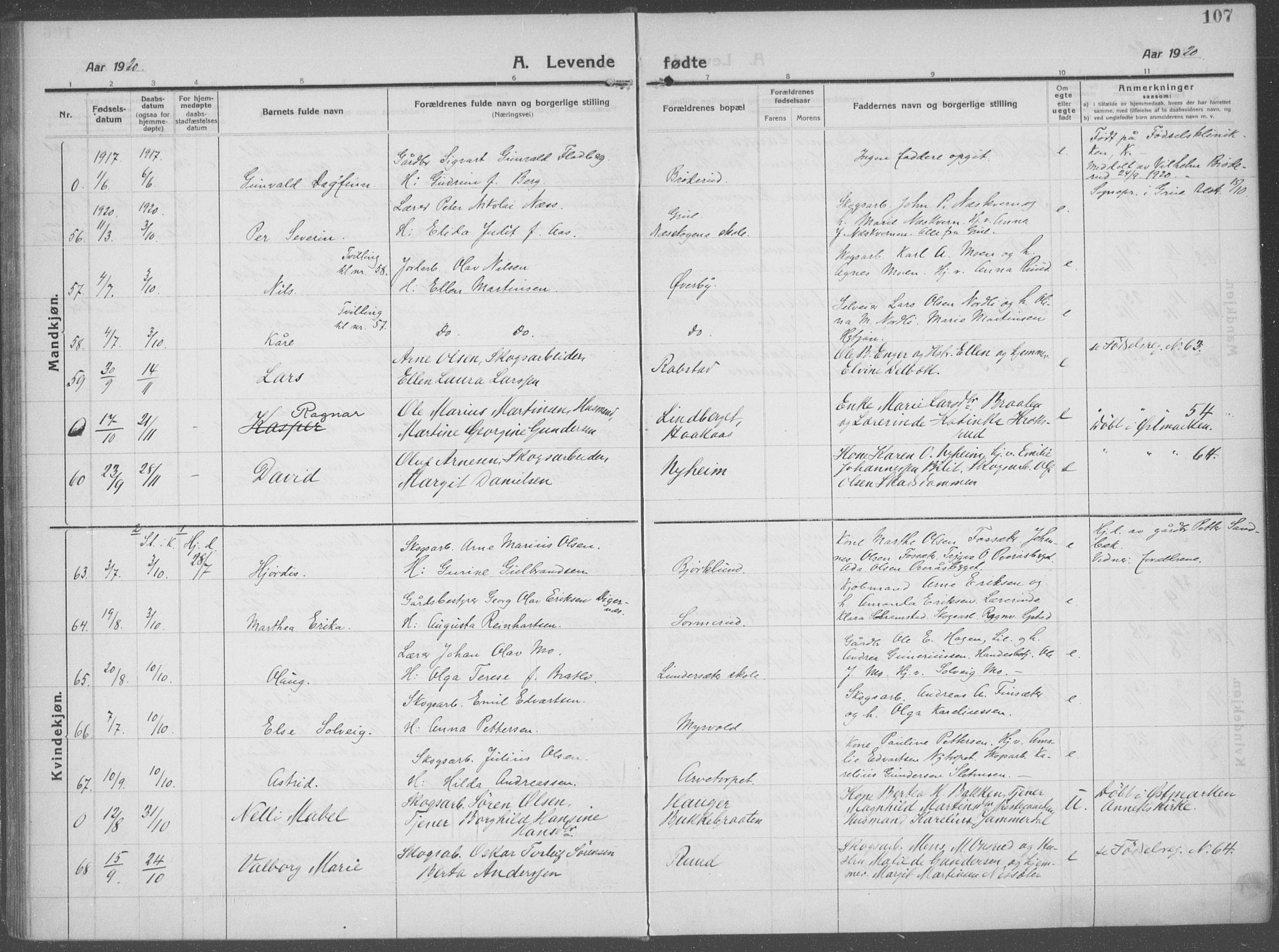 Brandval prestekontor, AV/SAH-PREST-034/H/Ha/Haa/L0004: Parish register (official) no. 4, 1910-1924, p. 107