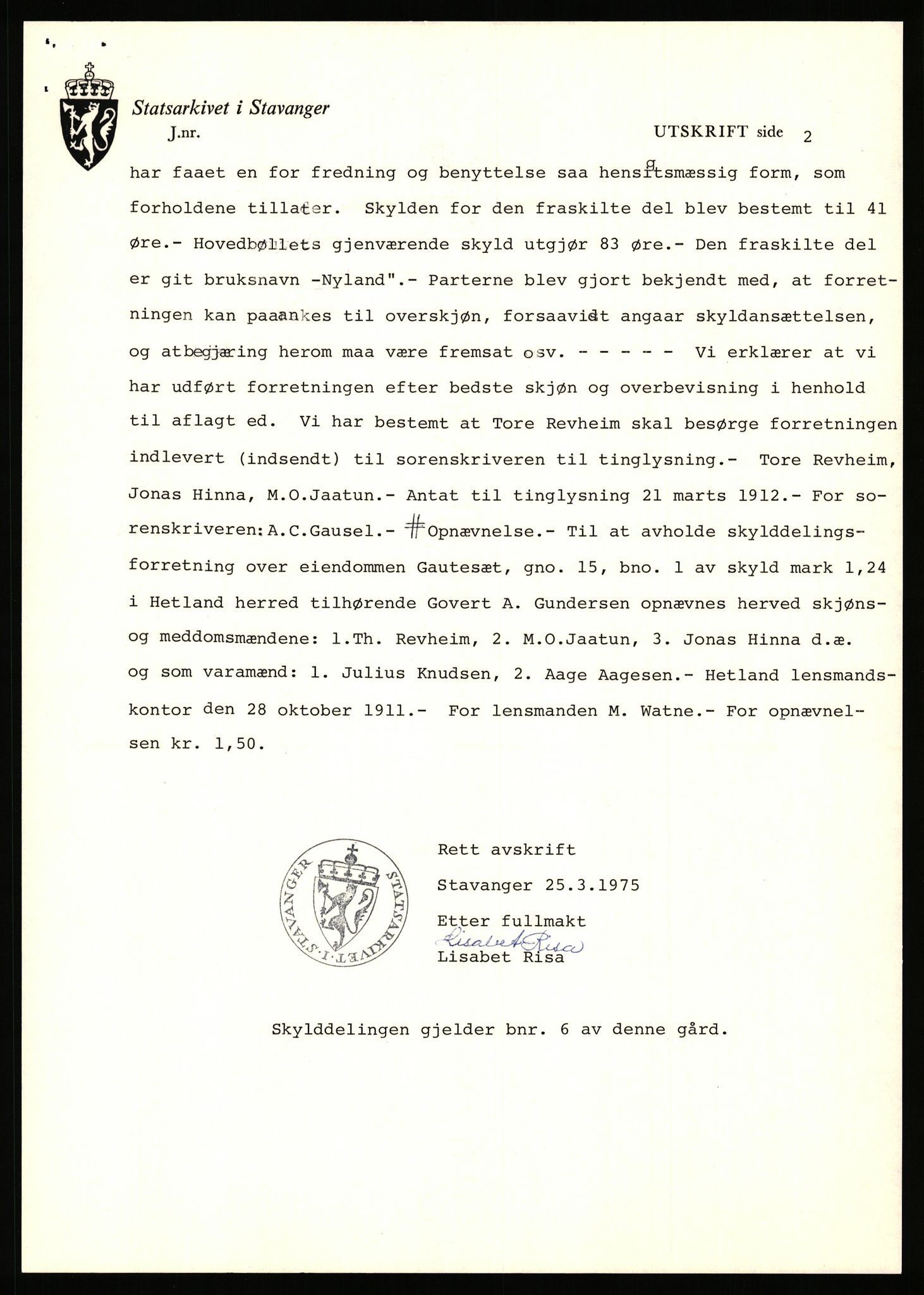 Statsarkivet i Stavanger, AV/SAST-A-101971/03/Y/Yj/L0025: Avskrifter sortert etter gårdsnavn: Garpestad - Gjerde, 1750-1930, p. 59