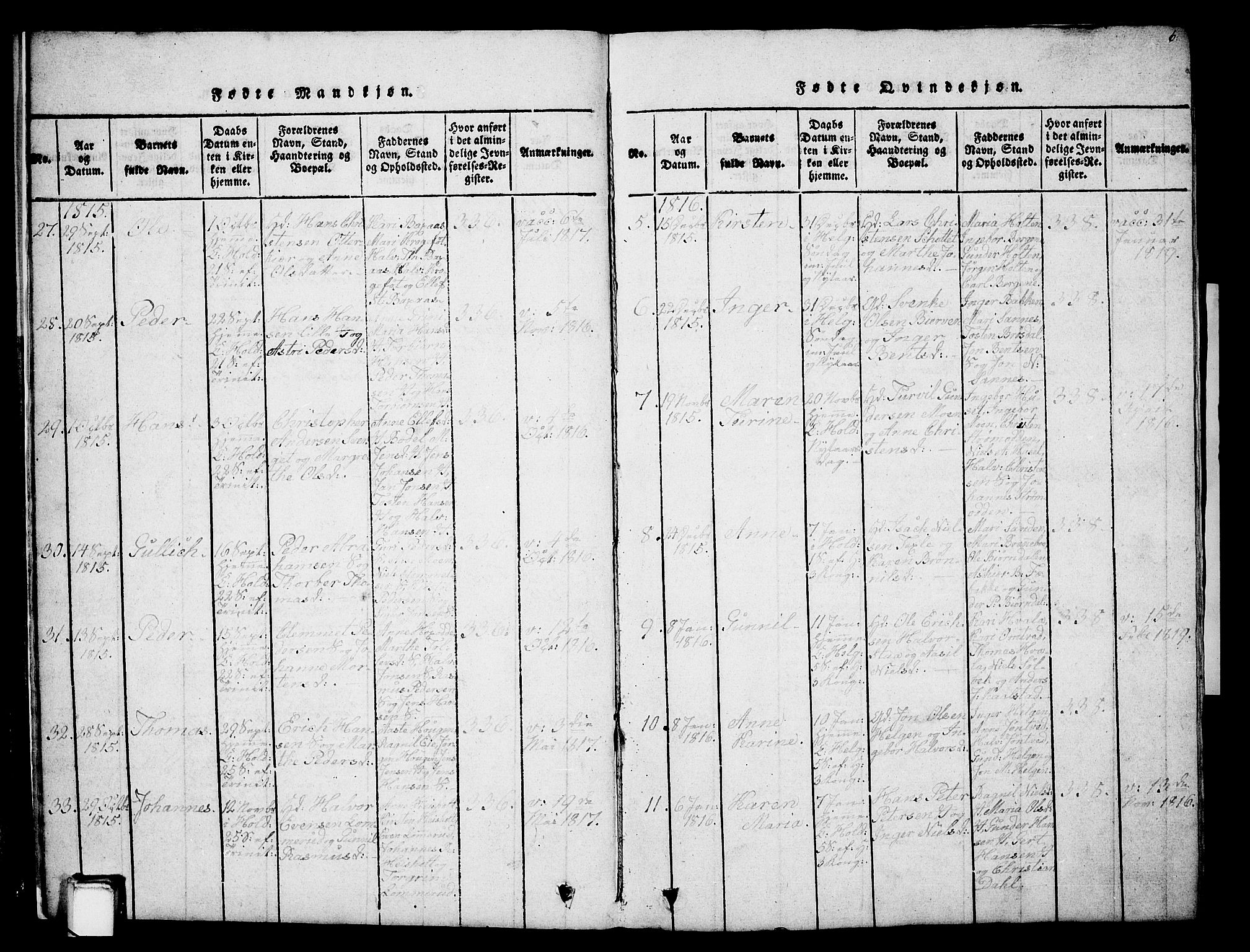 Holla kirkebøker, SAKO/A-272/G/Ga/L0001: Parish register (copy) no. I 1, 1814-1830, p. 6