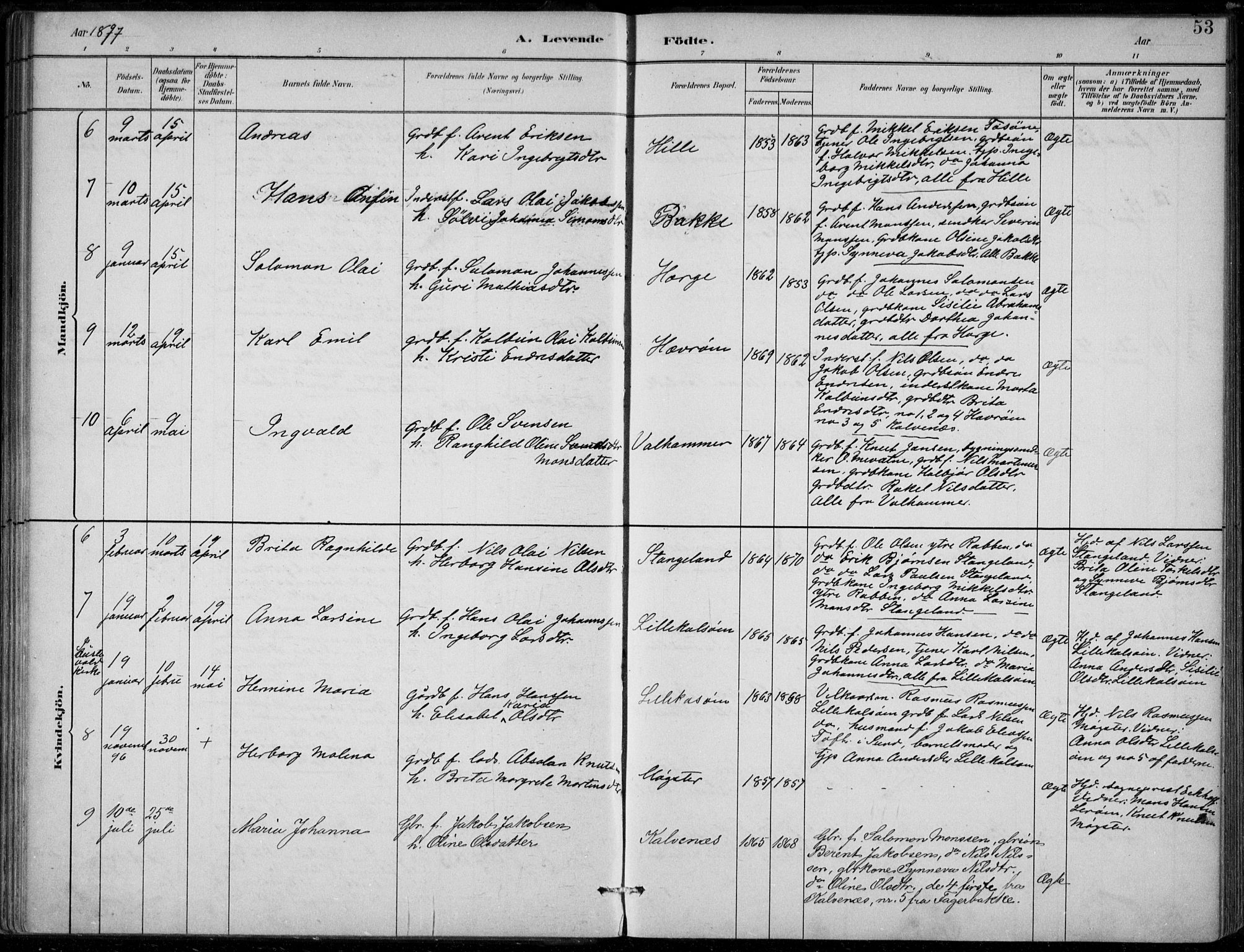 Sund sokneprestembete, AV/SAB-A-99930: Parish register (official) no. D 1, 1882-1899, p. 53