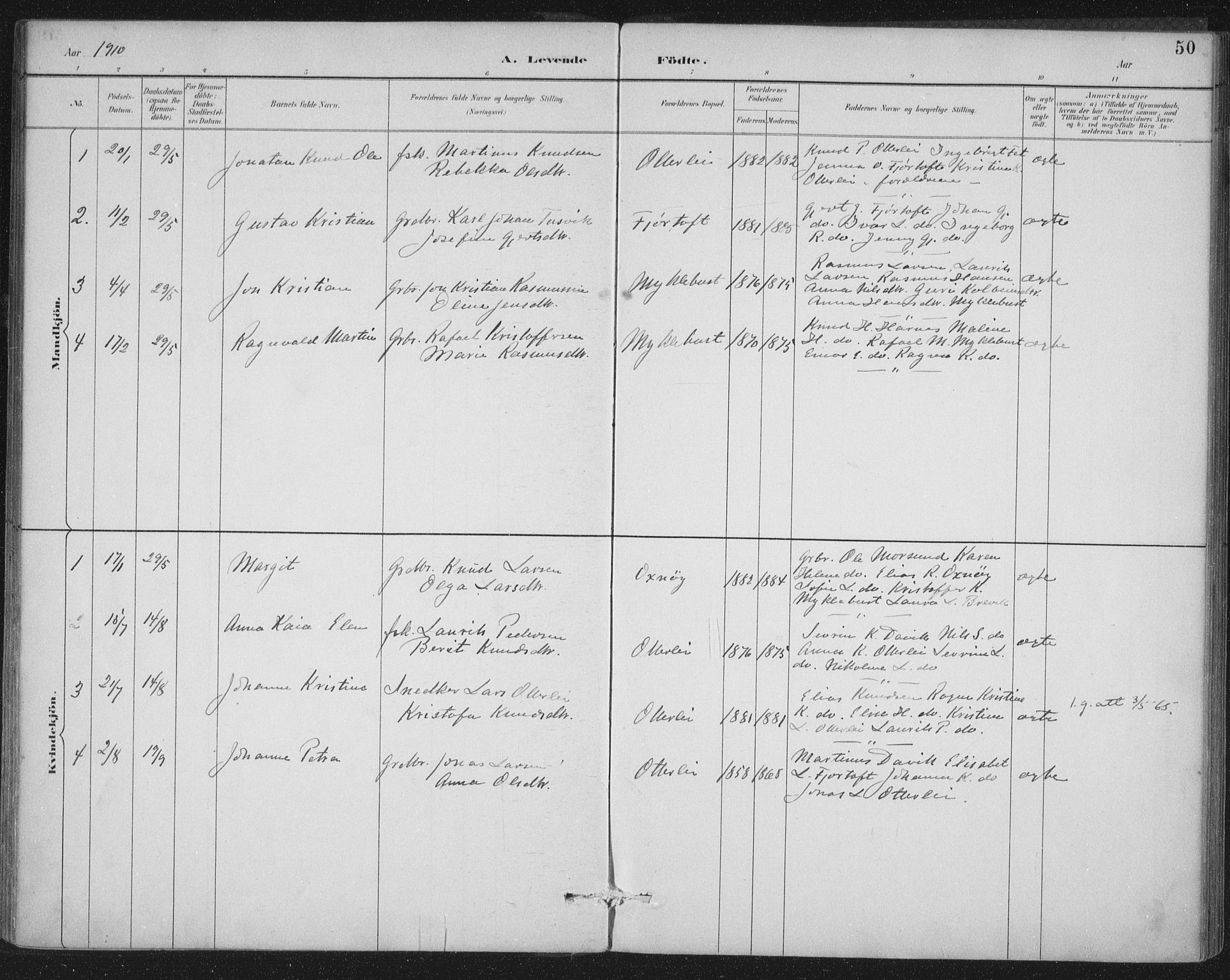 Ministerialprotokoller, klokkerbøker og fødselsregistre - Møre og Romsdal, AV/SAT-A-1454/538/L0522: Parish register (official) no. 538A01, 1884-1913, p. 50