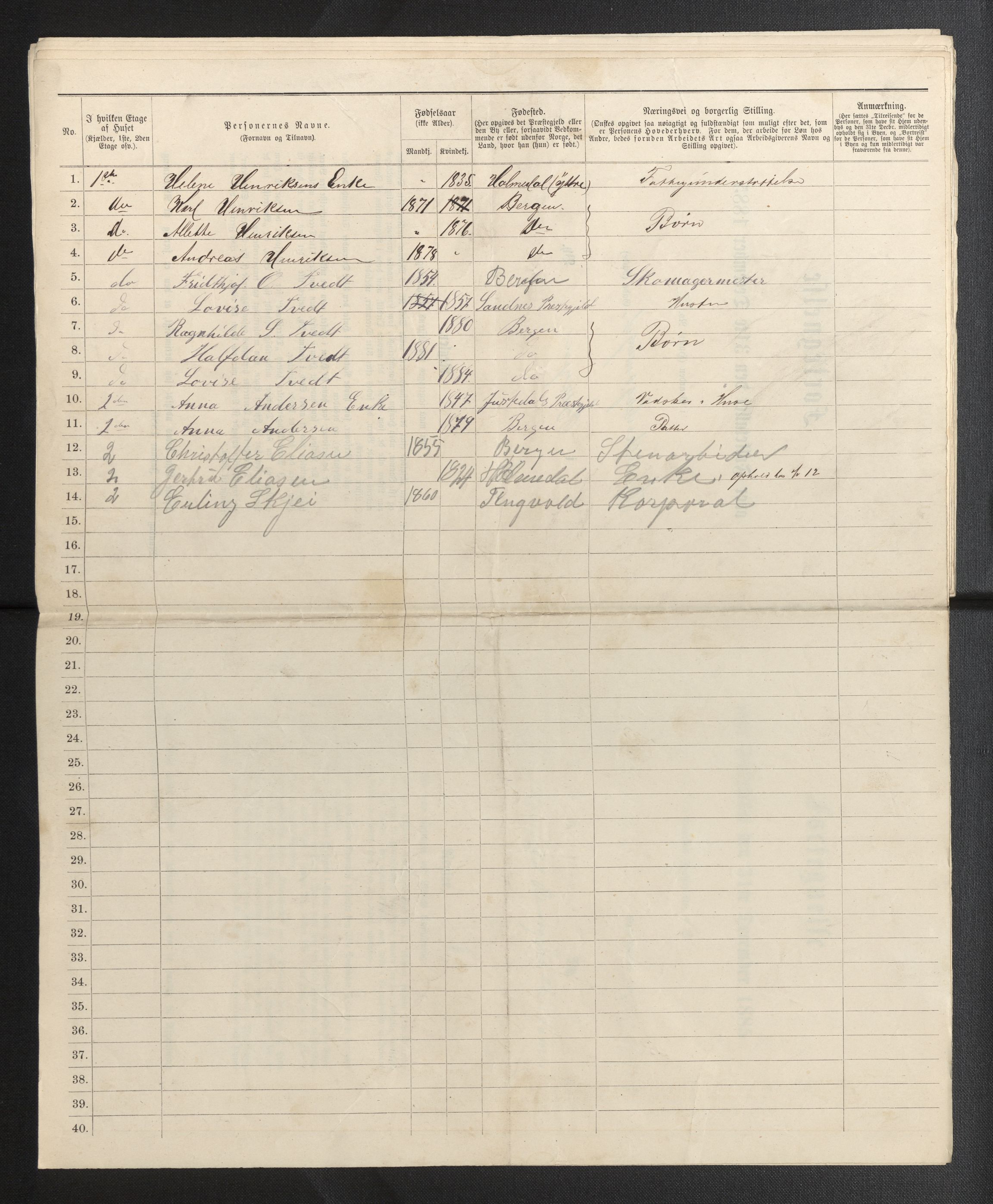 SAB, 1885 census for 1301 Bergen, 1885, p. 658