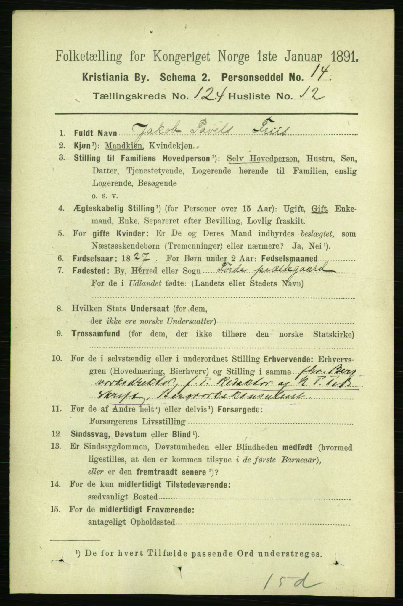RA, 1891 census for 0301 Kristiania, 1891, p. 65405