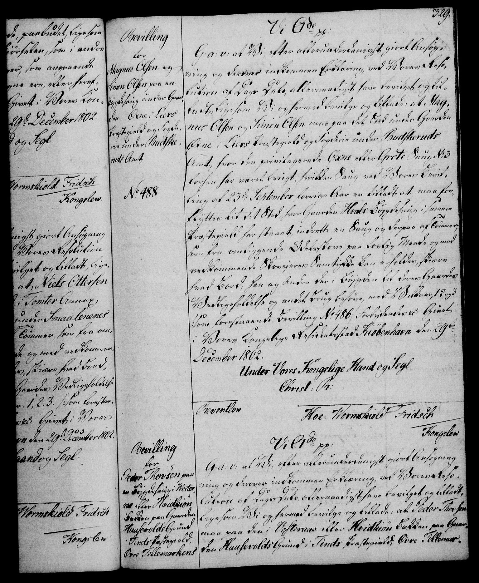 Rentekammeret, Kammerkanselliet, RA/EA-3111/G/Gg/Gga/L0017: Norsk ekspedisjonsprotokoll med register (merket RK 53.17), 1801-1803, p. 329