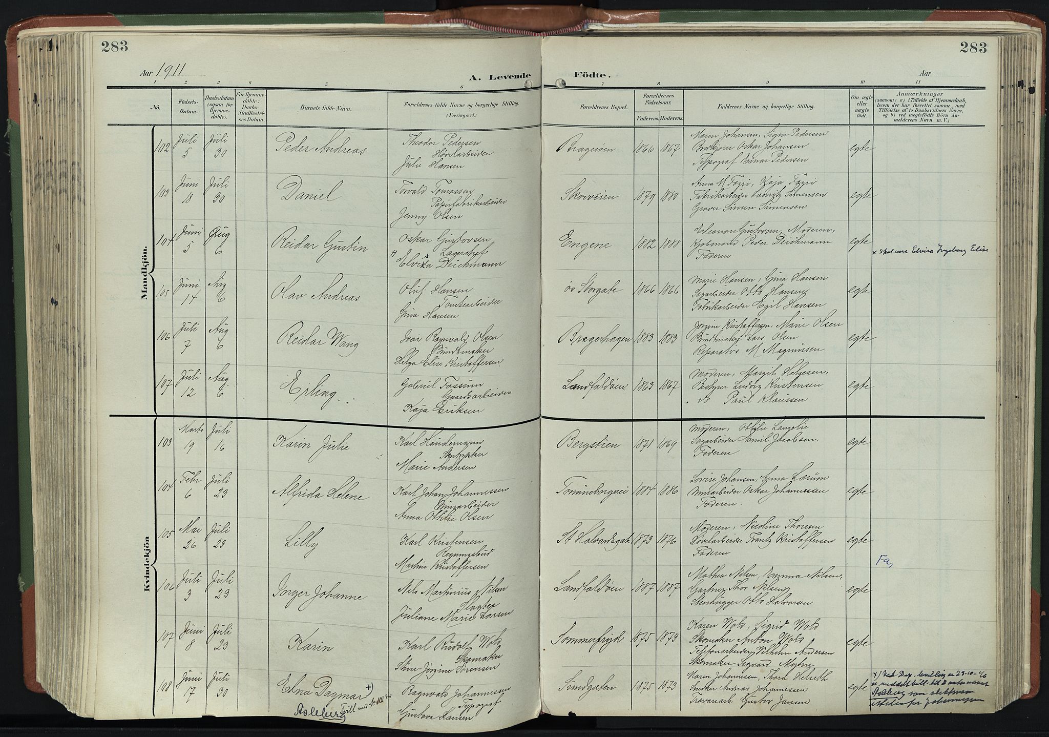 Bragernes kirkebøker, AV/SAKO-A-6/F/Fb/L0009: Parish register (official) no. II 9, 1902-1911, p. 283