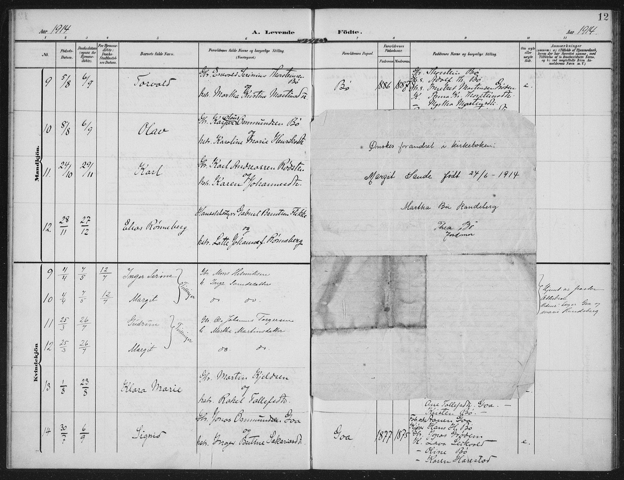 Hetland sokneprestkontor, AV/SAST-A-101826/30/30BA: Parish register (official) no. A 14, 1905-1919, p. 12