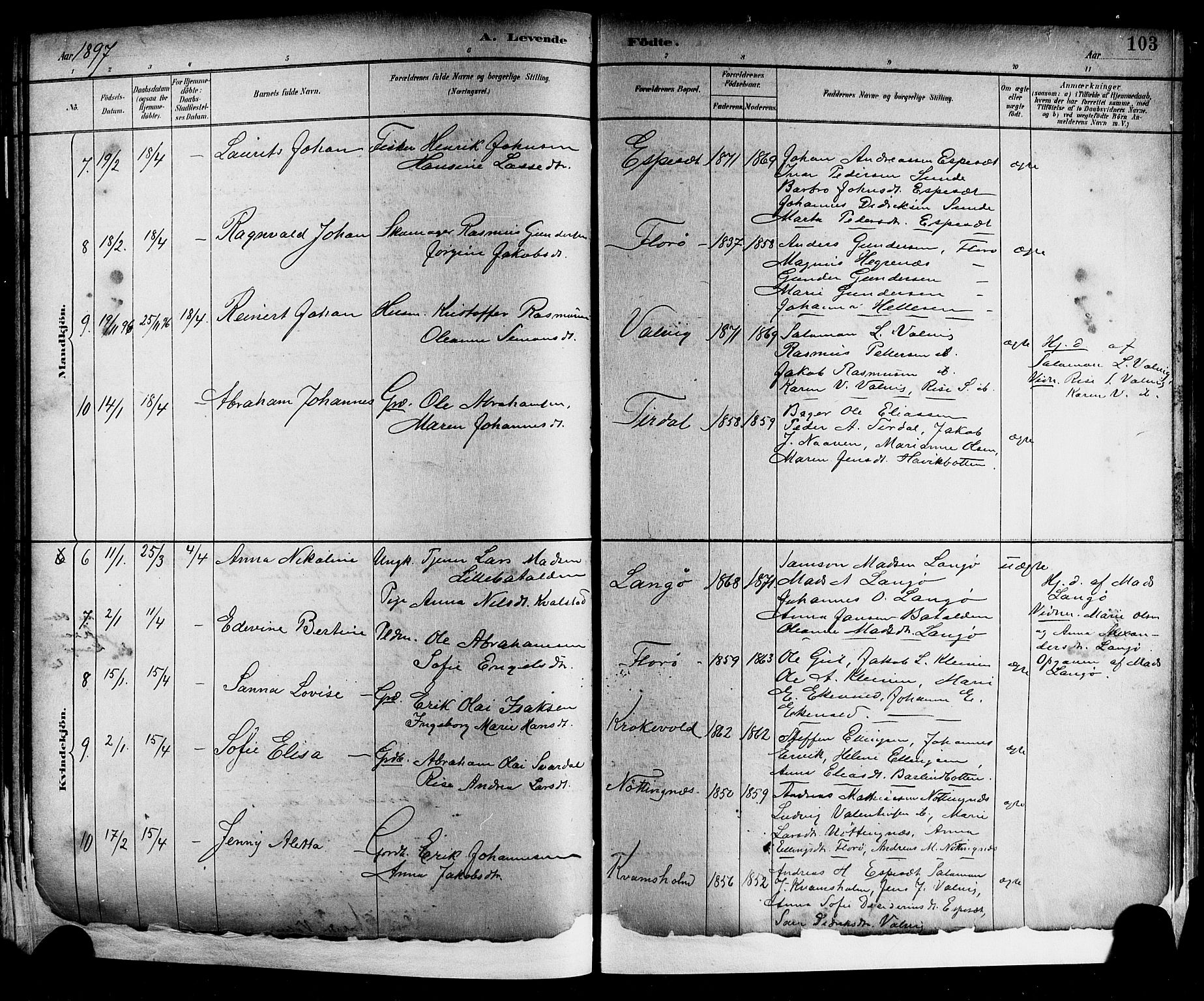 Kinn sokneprestembete, SAB/A-80801/H/Hab/Haba/L0002: Parish register (copy) no. A 2, 1882-1906, p. 103