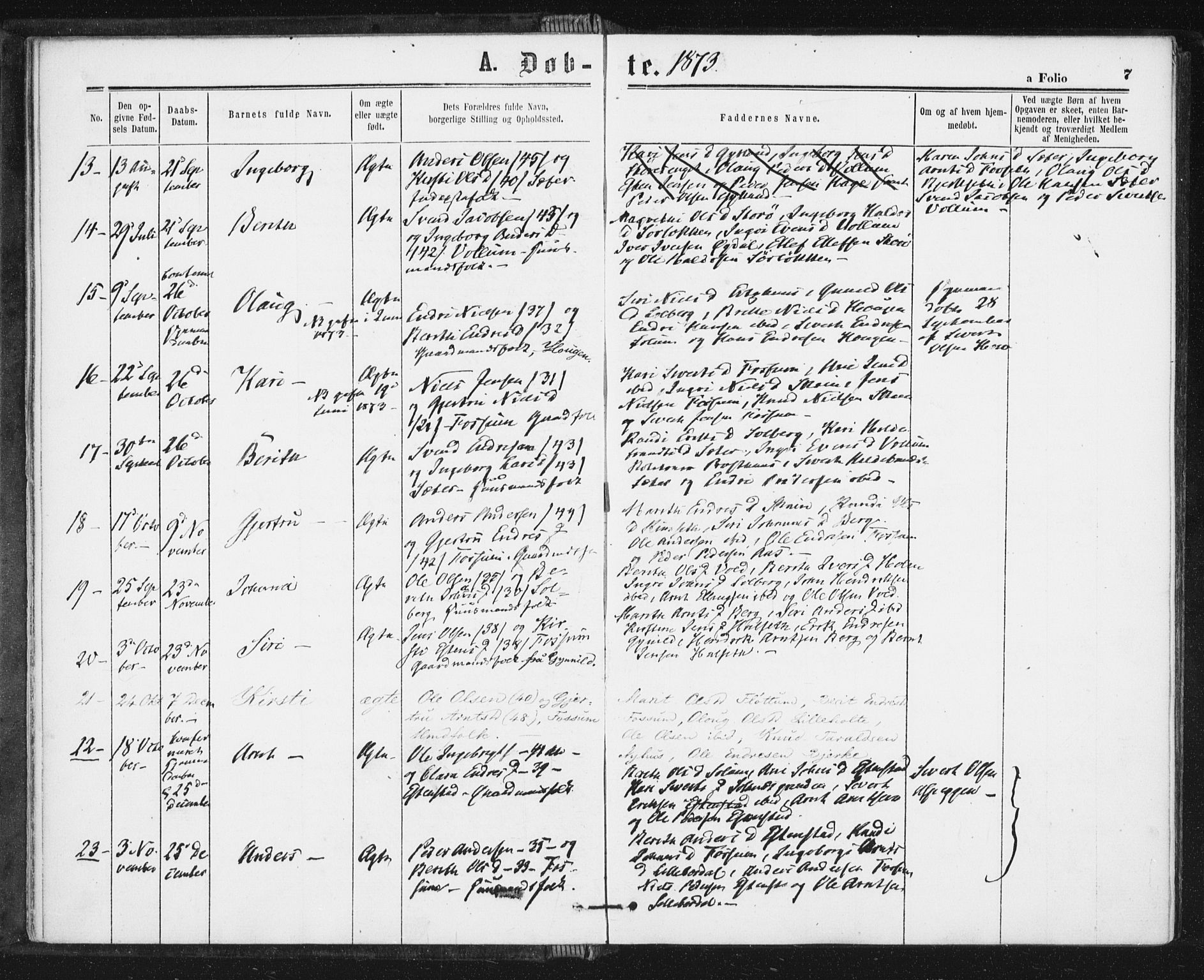 Ministerialprotokoller, klokkerbøker og fødselsregistre - Sør-Trøndelag, SAT/A-1456/689/L1039: Parish register (official) no. 689A04, 1865-1878, p. 7