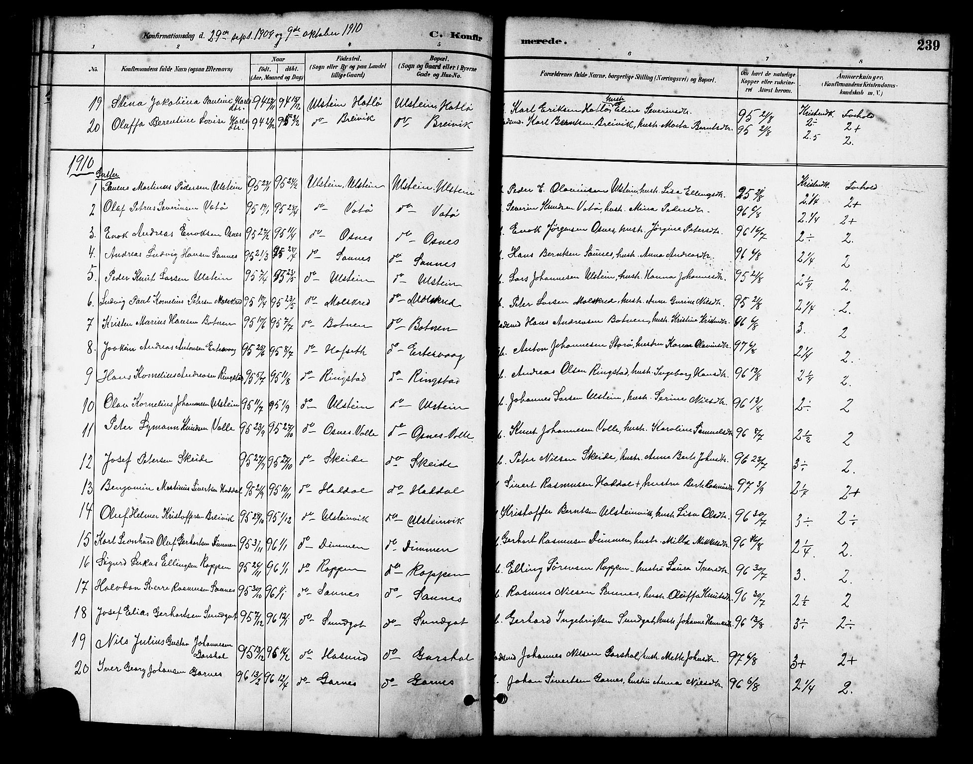 Ministerialprotokoller, klokkerbøker og fødselsregistre - Møre og Romsdal, AV/SAT-A-1454/509/L0112: Parish register (copy) no. 509C02, 1883-1922, p. 239