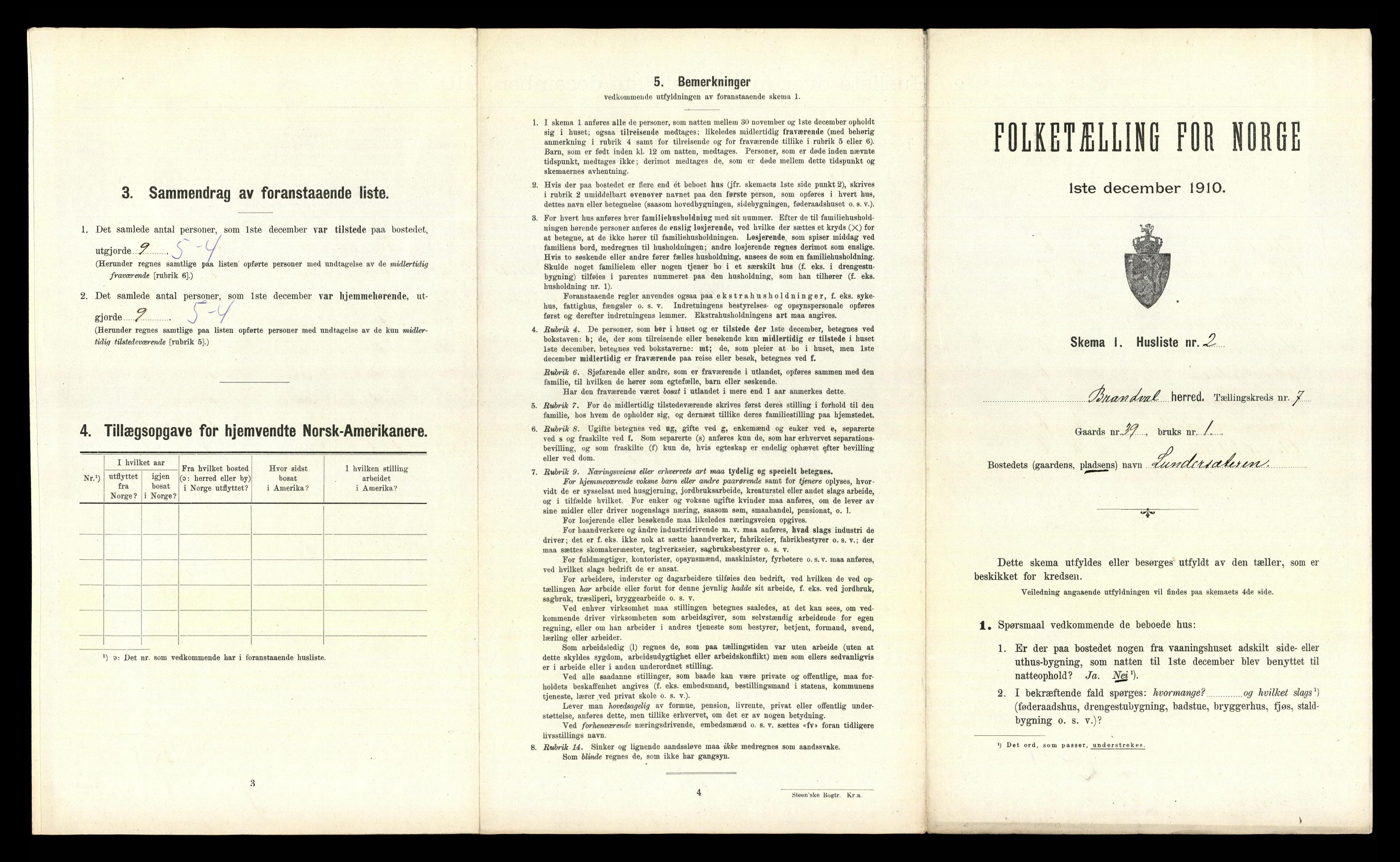 RA, 1910 census for Brandval, 1910, p. 997