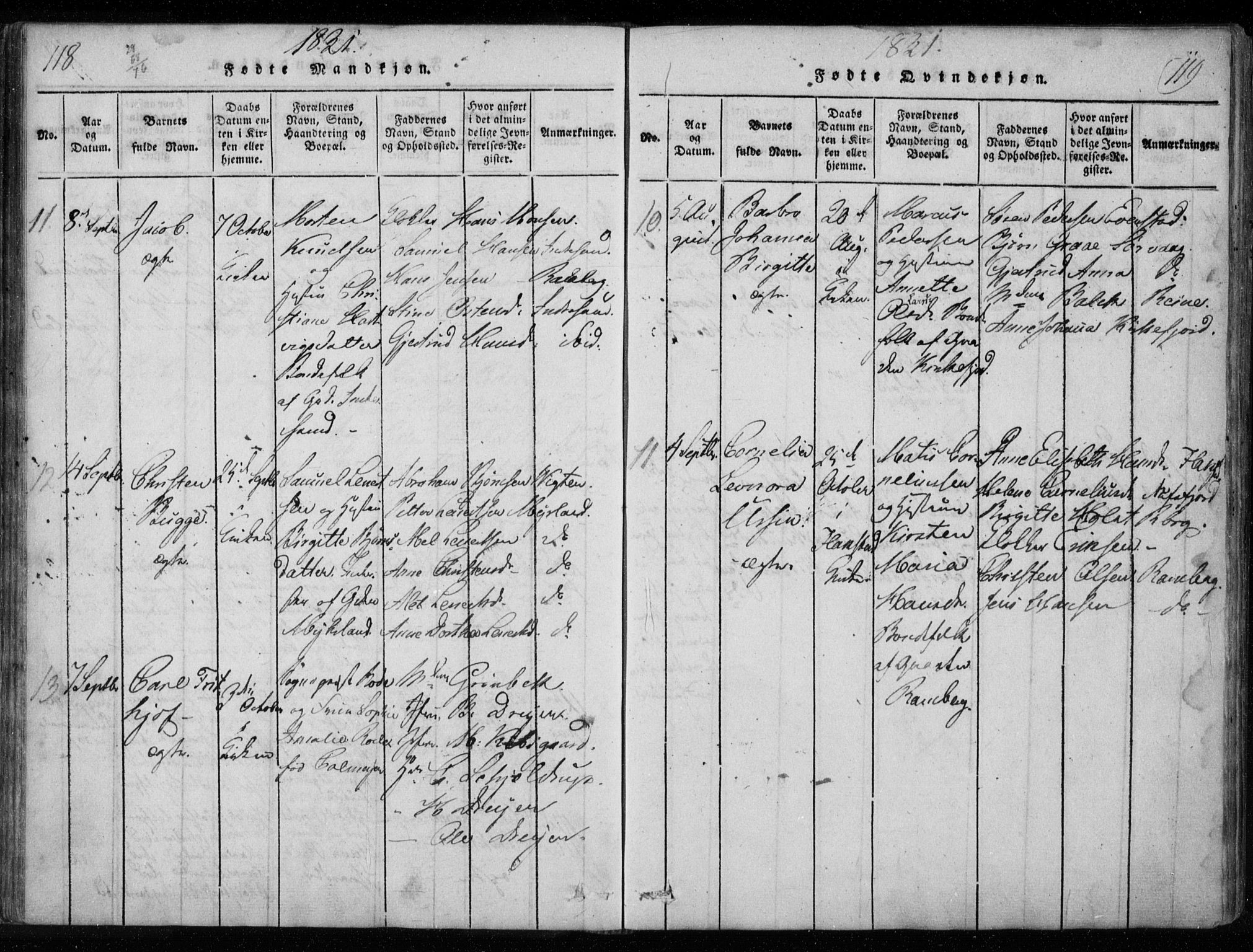 Ministerialprotokoller, klokkerbøker og fødselsregistre - Nordland, AV/SAT-A-1459/885/L1201: Parish register (official) no. 885A02, 1820-1837, p. 118-119