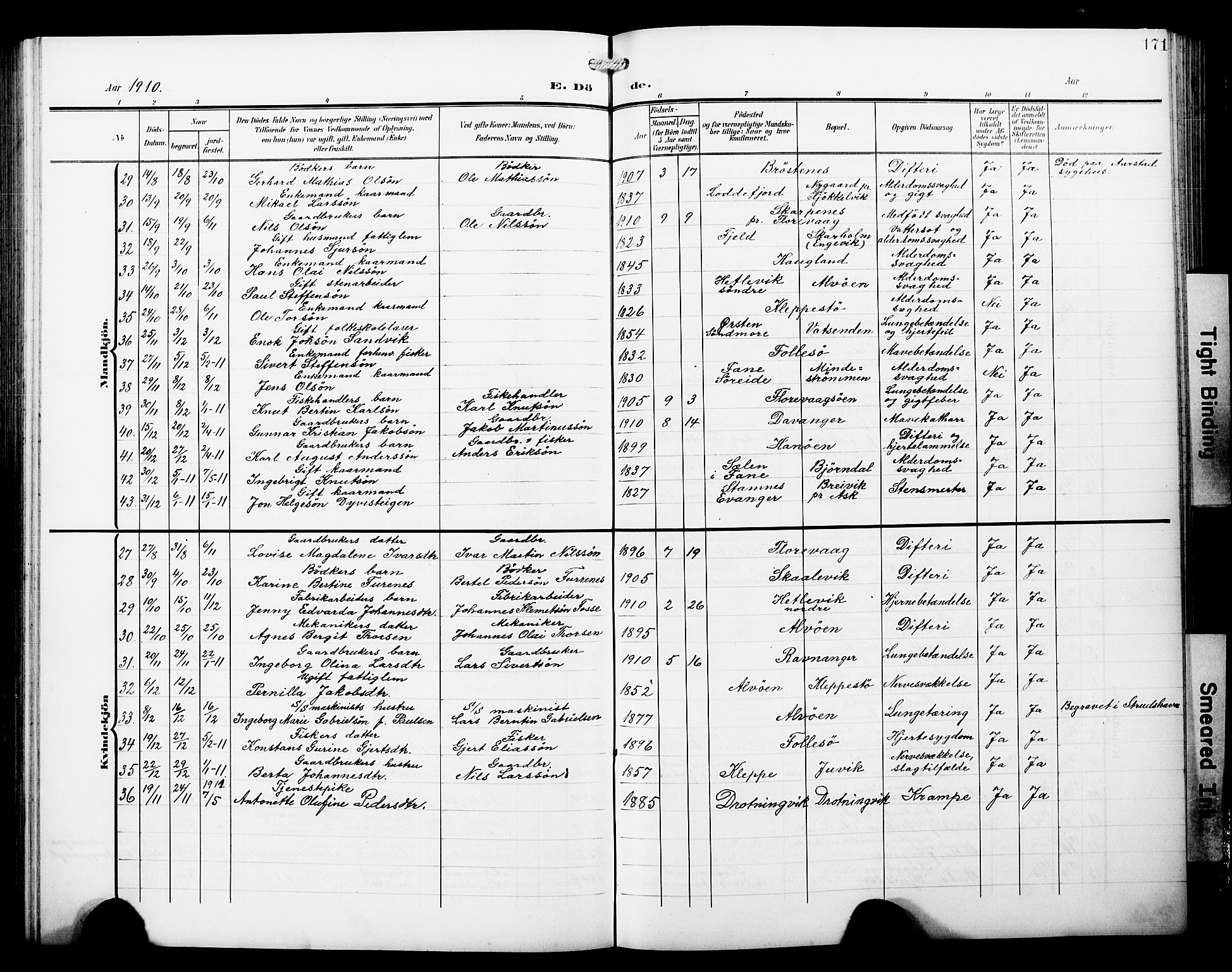 Askøy Sokneprestembete, AV/SAB-A-74101/H/Ha/Hab/Haba/L0014: Parish register (copy) no. A 14, 1904-1927, p. 171