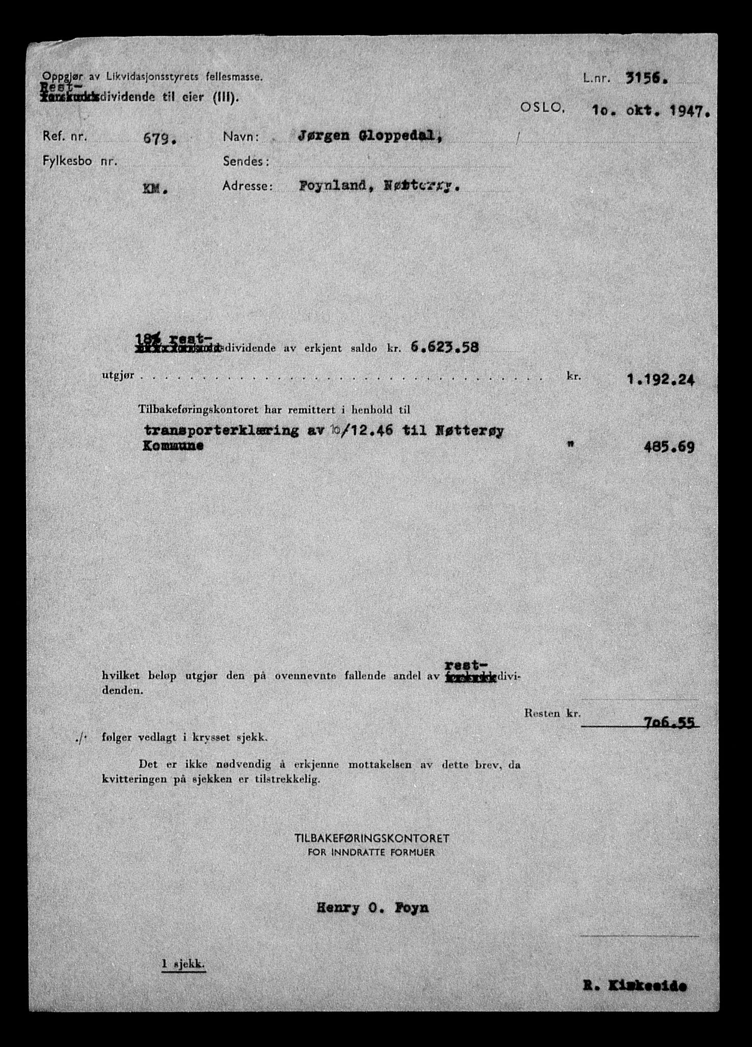 Justisdepartementet, Tilbakeføringskontoret for inndratte formuer, AV/RA-S-1564/H/Hc/Hcd/L0995: --, 1945-1947, p. 785