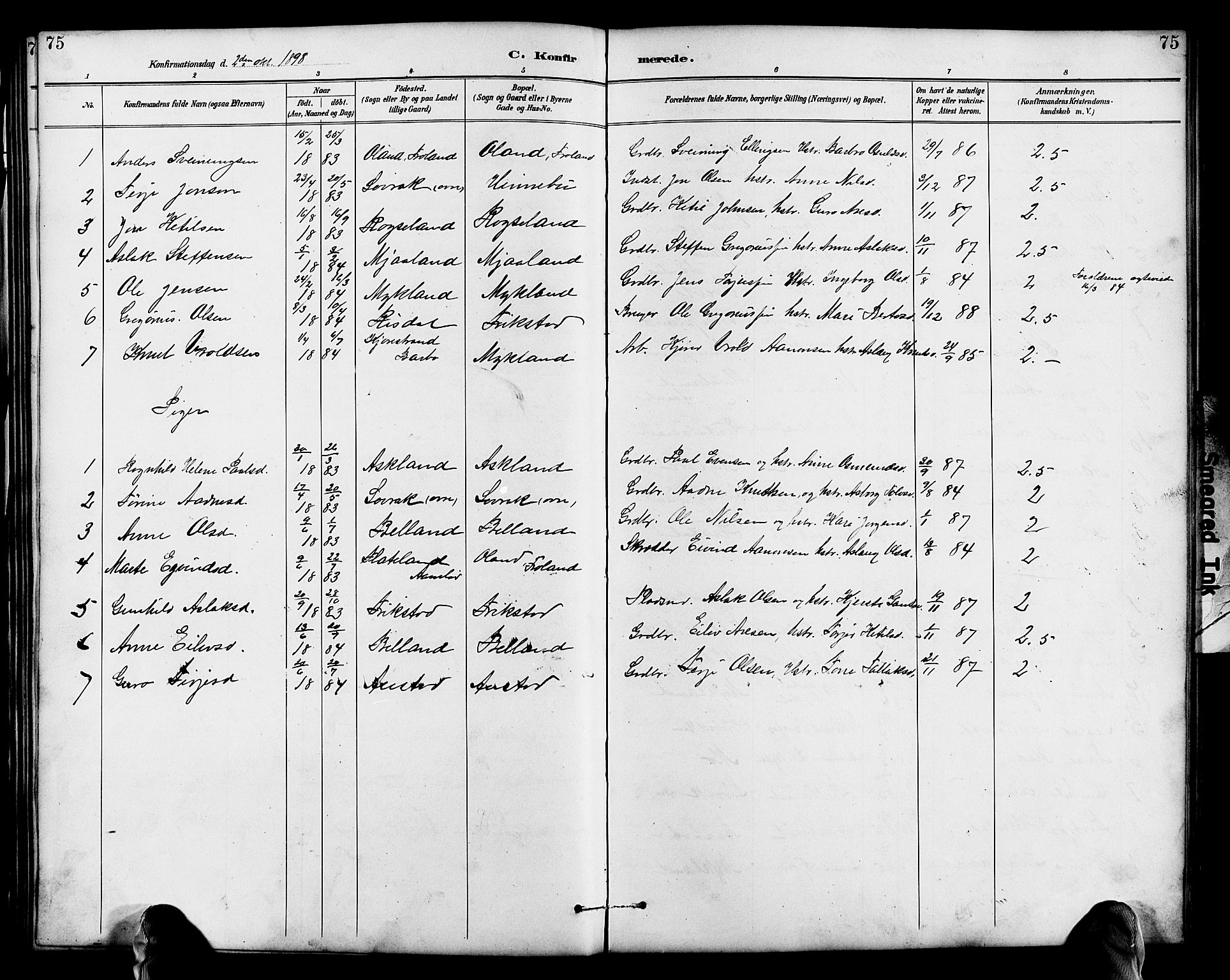 Herefoss sokneprestkontor, AV/SAK-1111-0019/F/Fb/Fbc/L0003: Parish register (copy) no. B 3, 1887-1915, p. 75