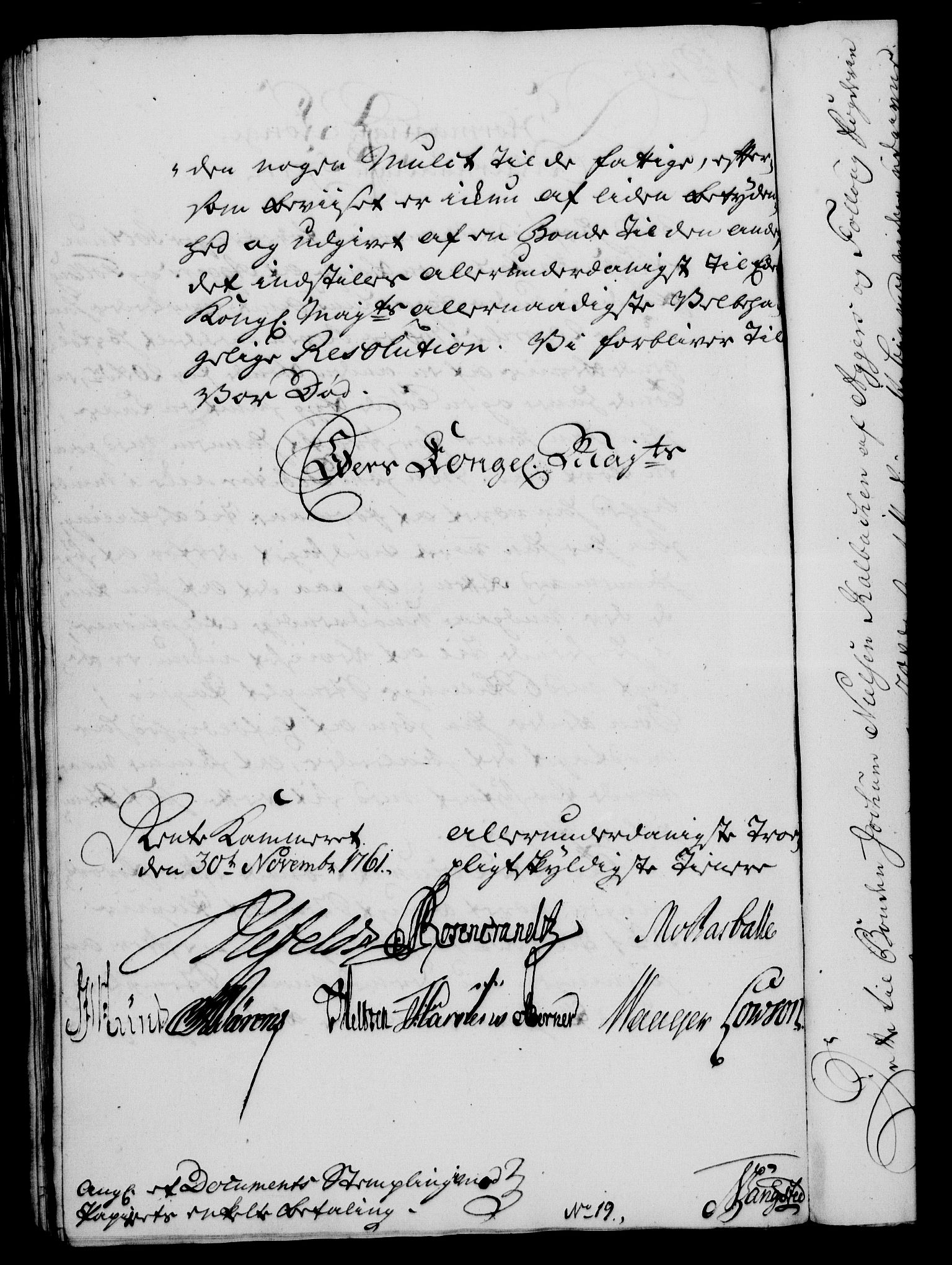 Rentekammeret, Kammerkanselliet, AV/RA-EA-3111/G/Gf/Gfa/L0043: Norsk relasjons- og resolusjonsprotokoll (merket RK 52.43), 1761, p. 513