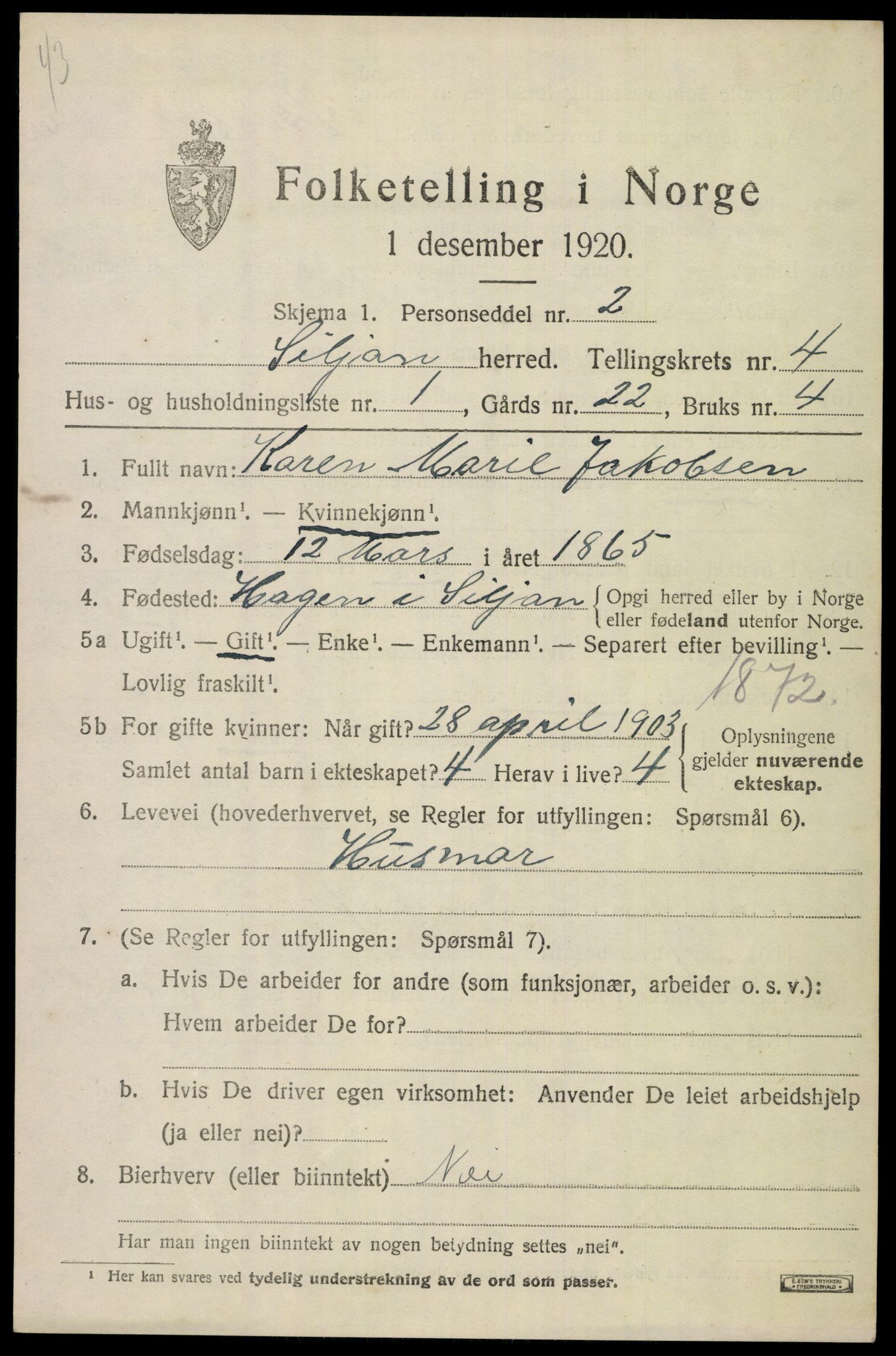 SAKO, 1920 census for Siljan, 1920, p. 1965