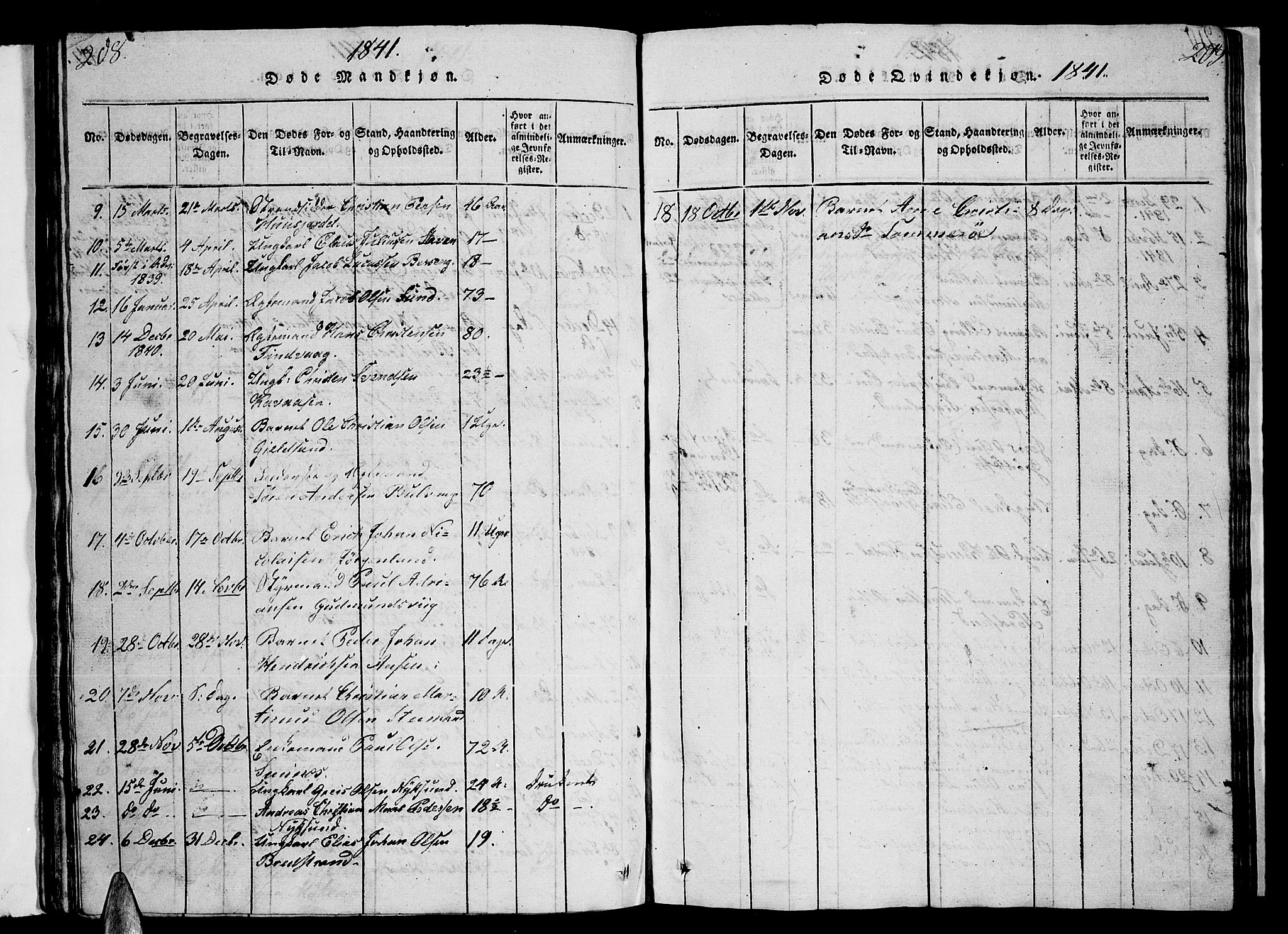 Ministerialprotokoller, klokkerbøker og fødselsregistre - Nordland, AV/SAT-A-1459/893/L1346: Parish register (copy) no. 893C01, 1820-1858, p. 208-209