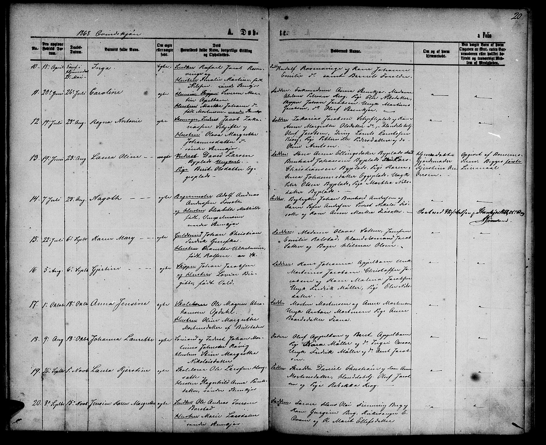 Ministerialprotokoller, klokkerbøker og fødselsregistre - Nord-Trøndelag, SAT/A-1458/739/L0373: Parish register (copy) no. 739C01, 1865-1882, p. 20