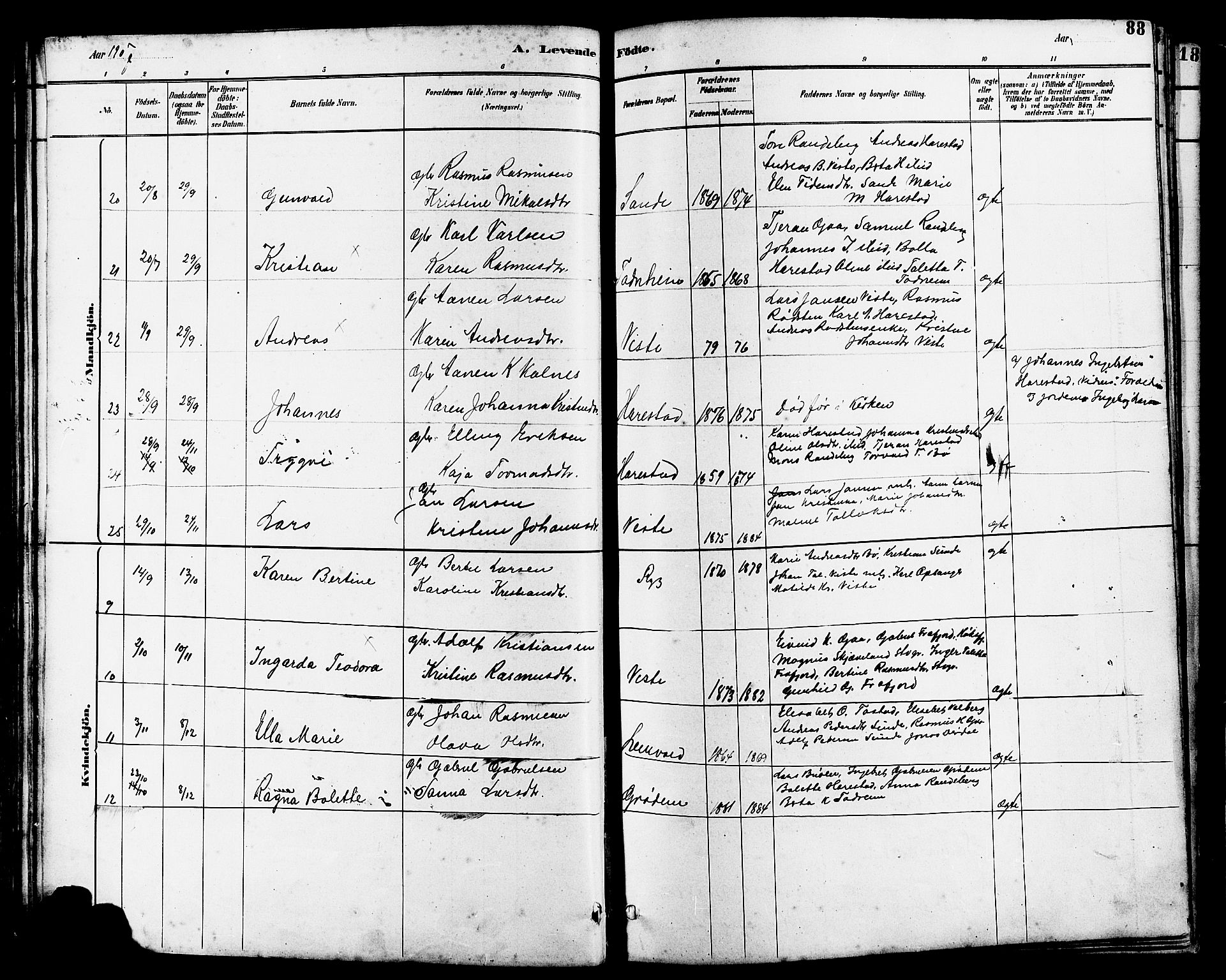 Hetland sokneprestkontor, SAST/A-101826/30/30BB/L0006: Parish register (copy) no. B 6, 1878-1921, p. 88