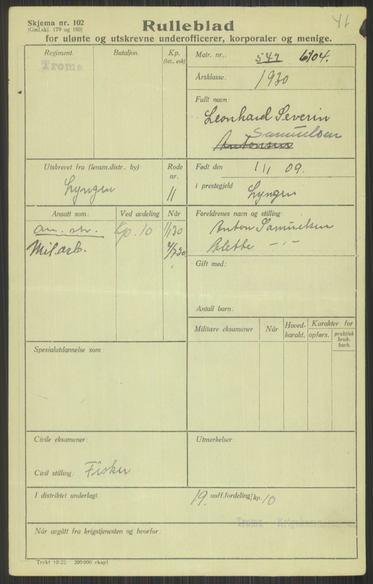 Forsvaret, Troms infanteriregiment nr. 16, AV/RA-RAFA-3146/P/Pa/L0014: Rulleblad for regimentets menige mannskaper, årsklasse 1930, 1930, p. 933