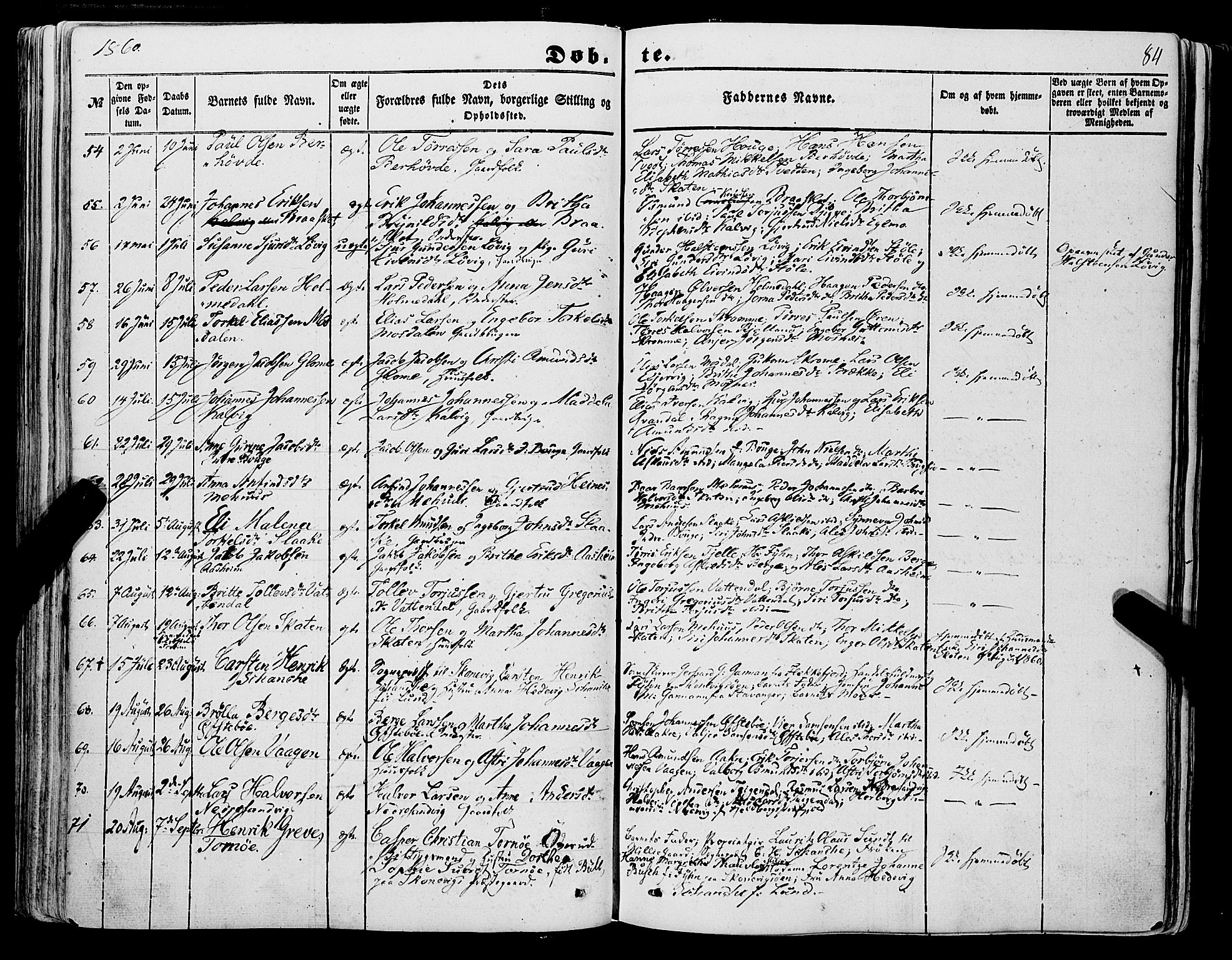 Skånevik sokneprestembete, SAB/A-77801/H/Haa: Parish register (official) no. A 5I, 1848-1869, p. 84