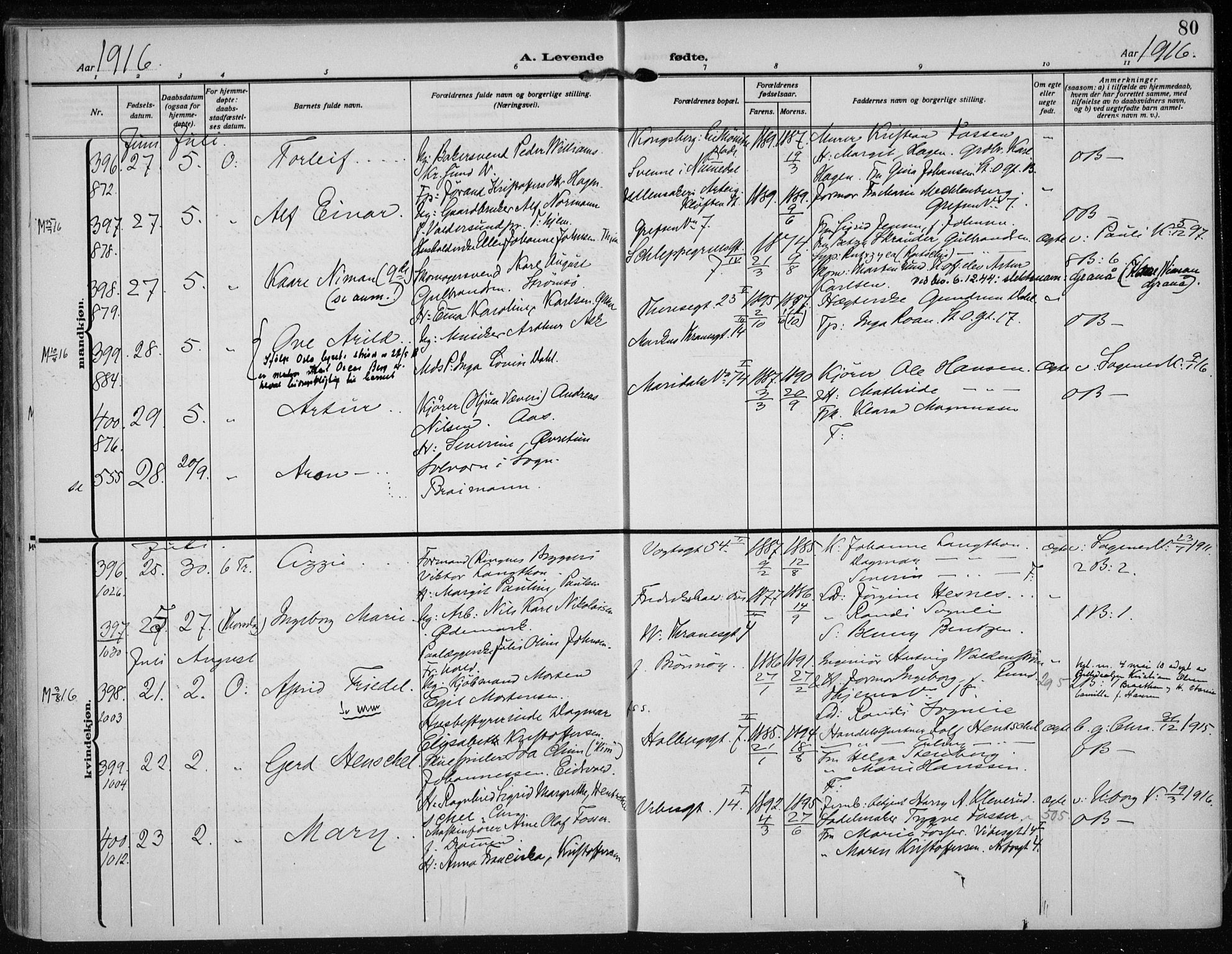 Rikshospitalet prestekontor Kirkebøker, SAO/A-10309b/F/L0016: Parish register (official) no. 16, 1916-1918, p. 80