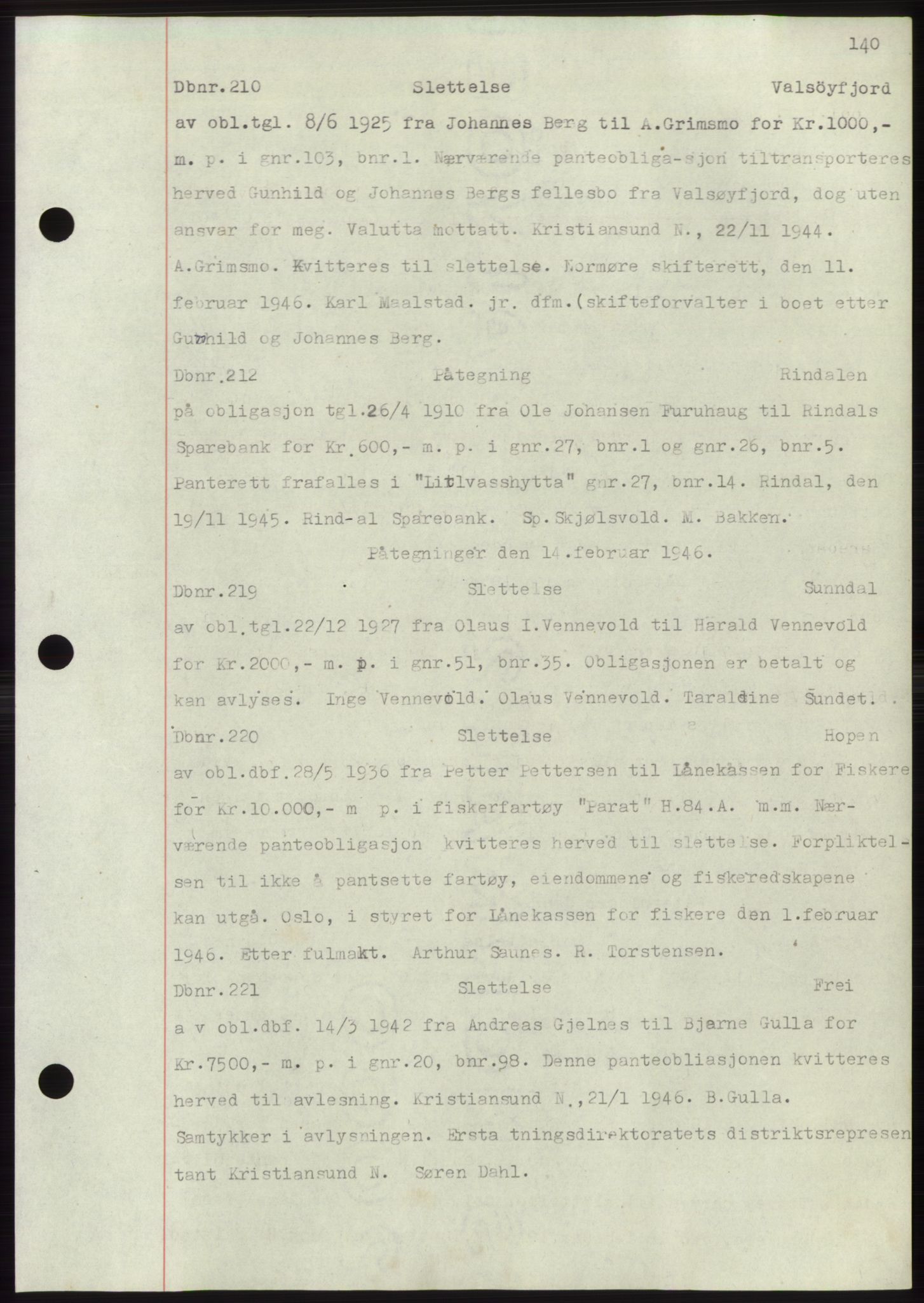 Nordmøre sorenskriveri, AV/SAT-A-4132/1/2/2Ca: Mortgage book no. C82b, 1946-1951, Diary no: : 210/1946