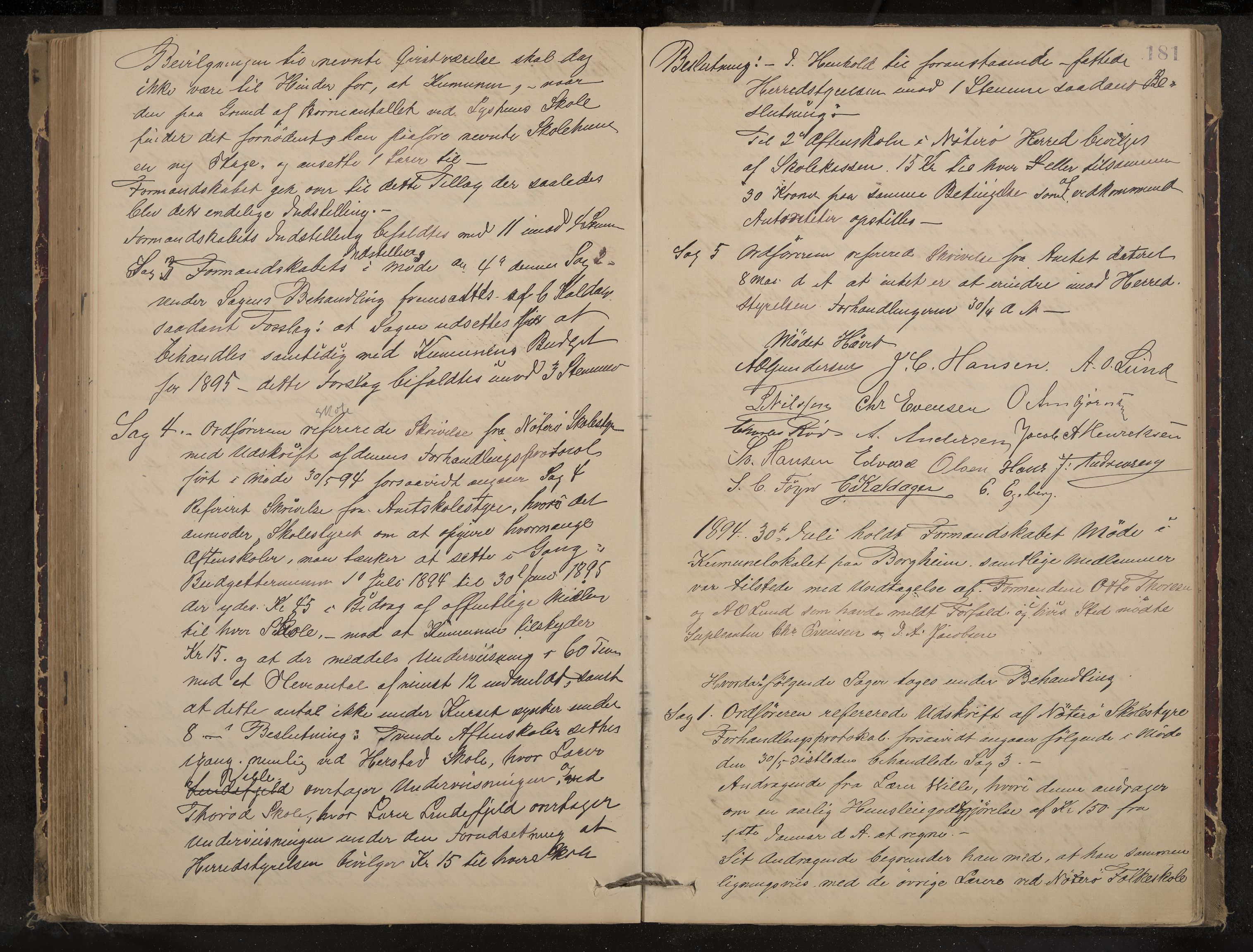 Nøtterøy formannskap og sentraladministrasjon, IKAK/0722021-1/A/Aa/L0004: Møtebok, 1887-1896, p. 181