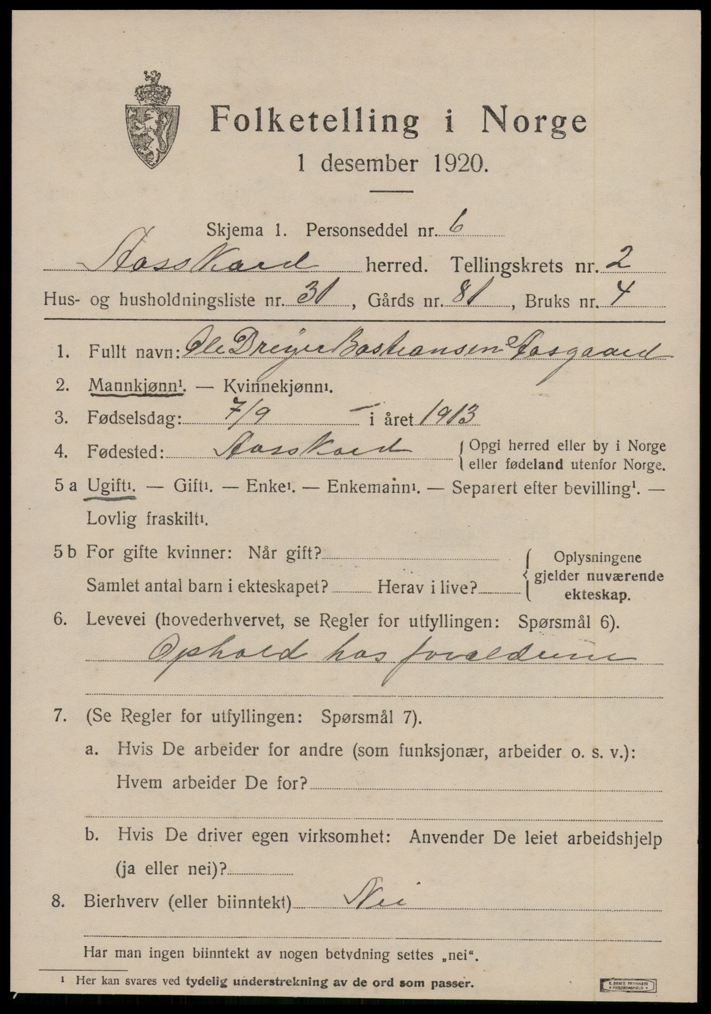 SAT, 1920 census for Åsskard, 1920, p. 1563